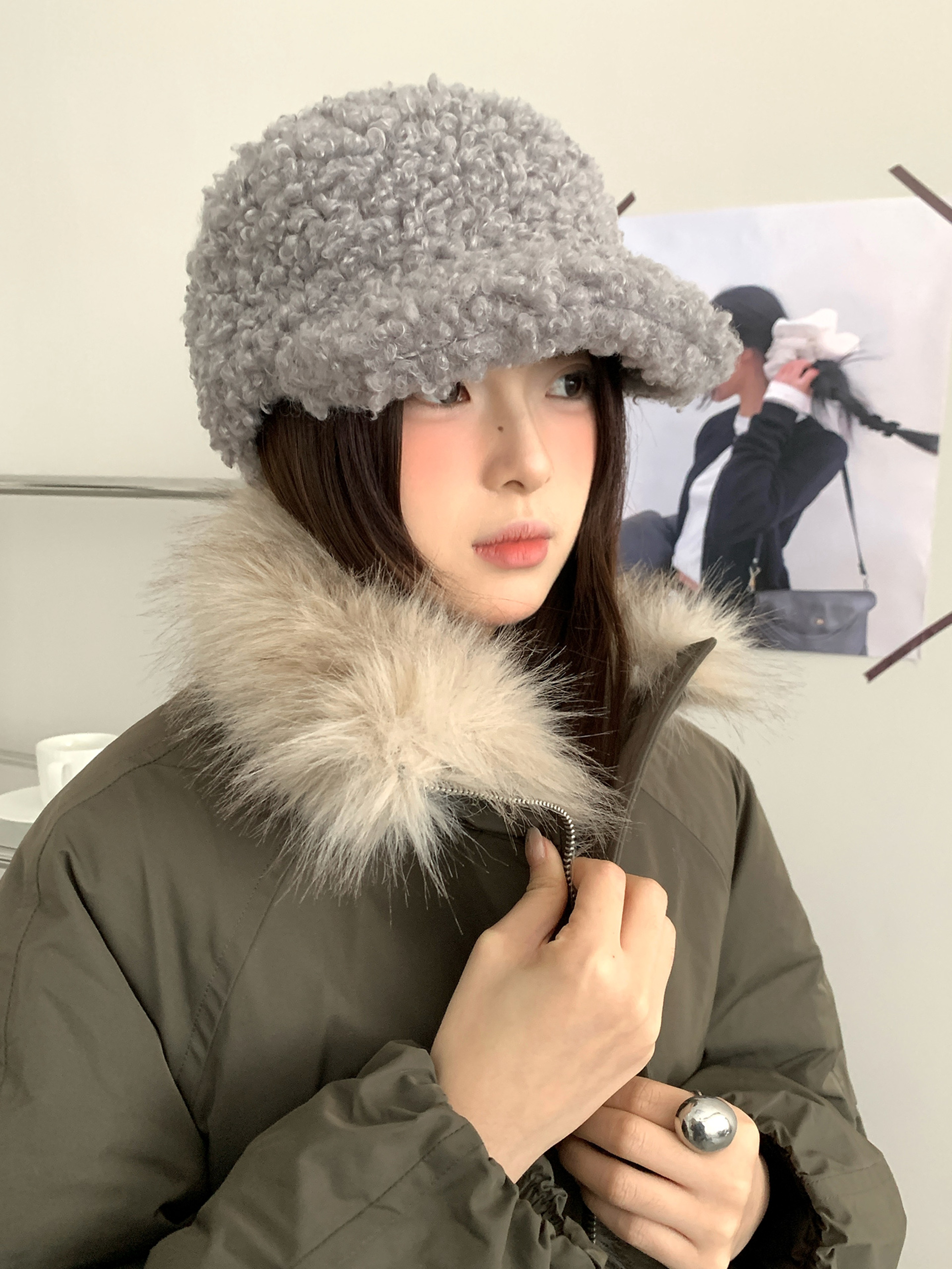 Korean Style Plush Baseball Cap Warm Winter Cap For Women Retro Casual Hat 1
