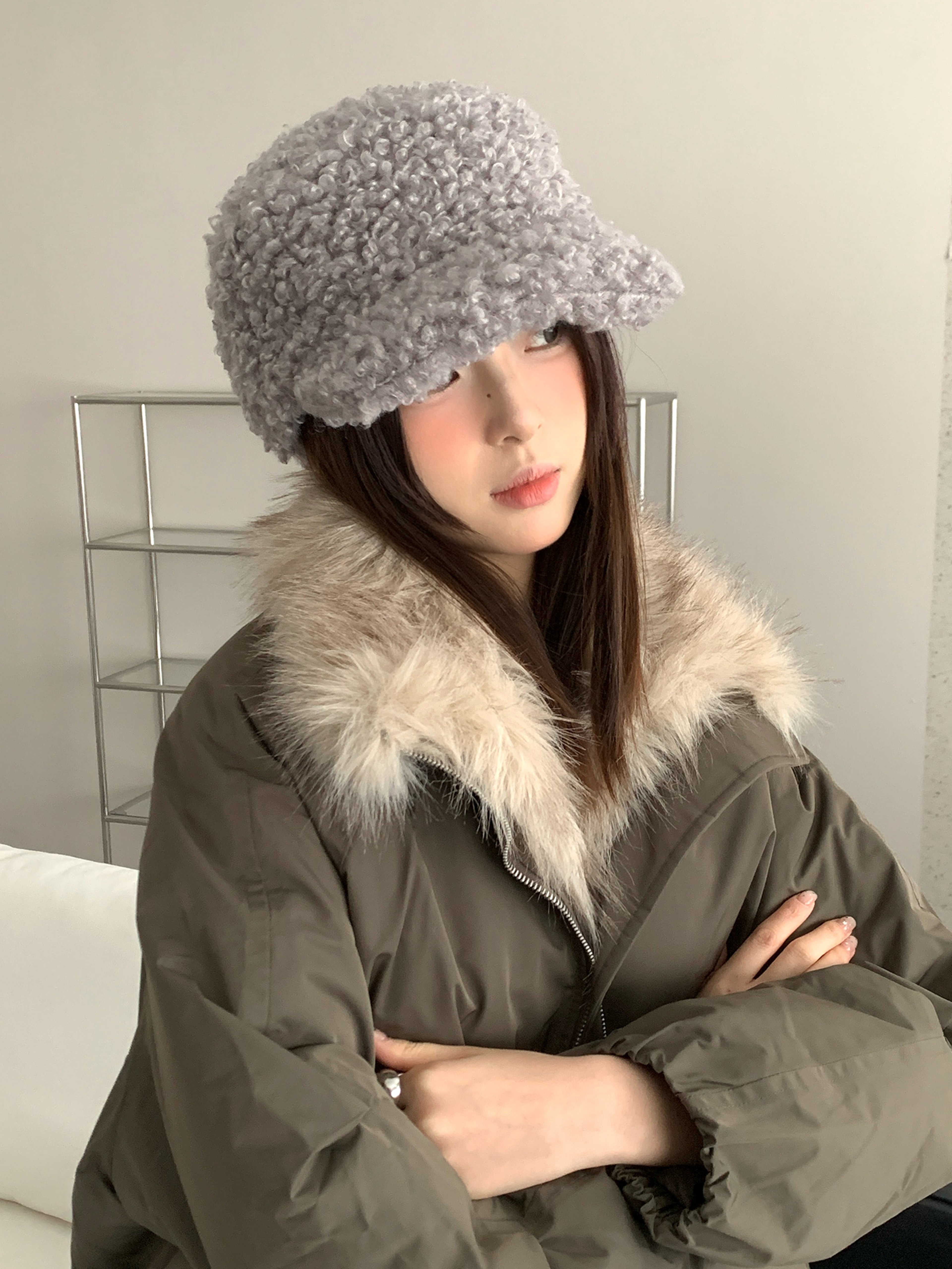 Korean Style Plush Baseball Cap Warm Winter Cap For Women Retro Casual Hat 4