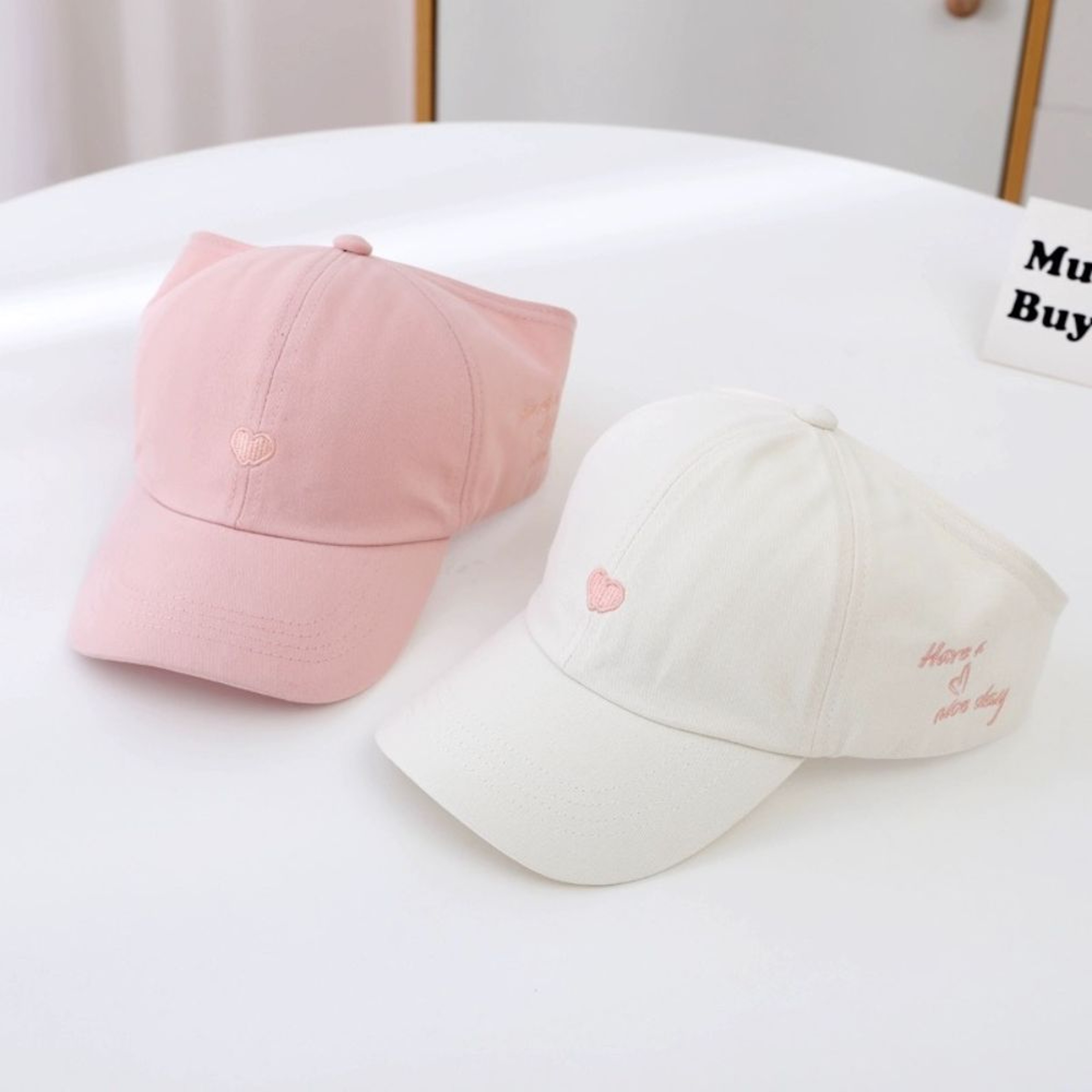 Kids Heart Design Baseball Cap Summer Sun Hat Open Top Peaked Cap 1