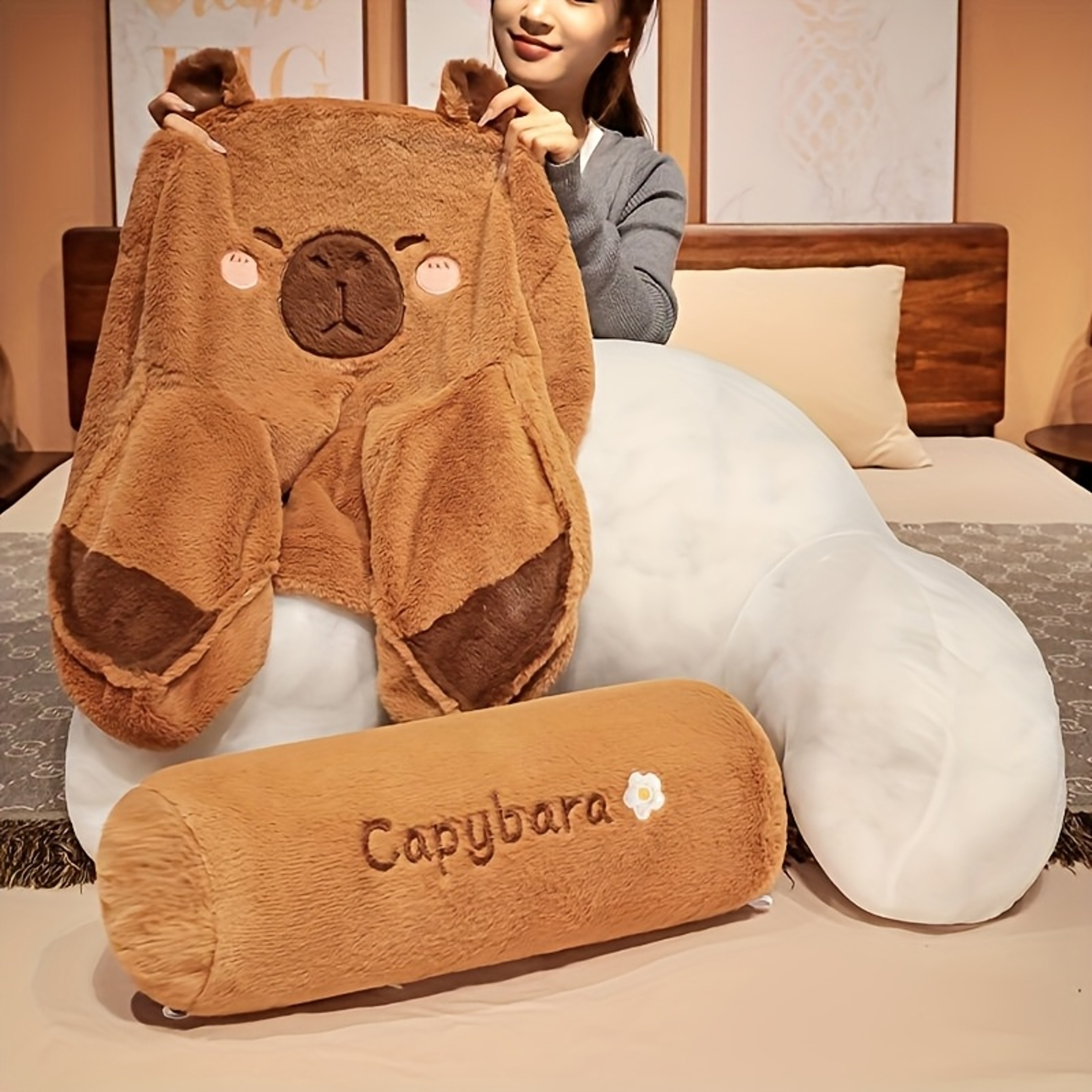 Cute Capybara Backrest Cushion Triangle Reading Pillow with Lumbar Support – view 3