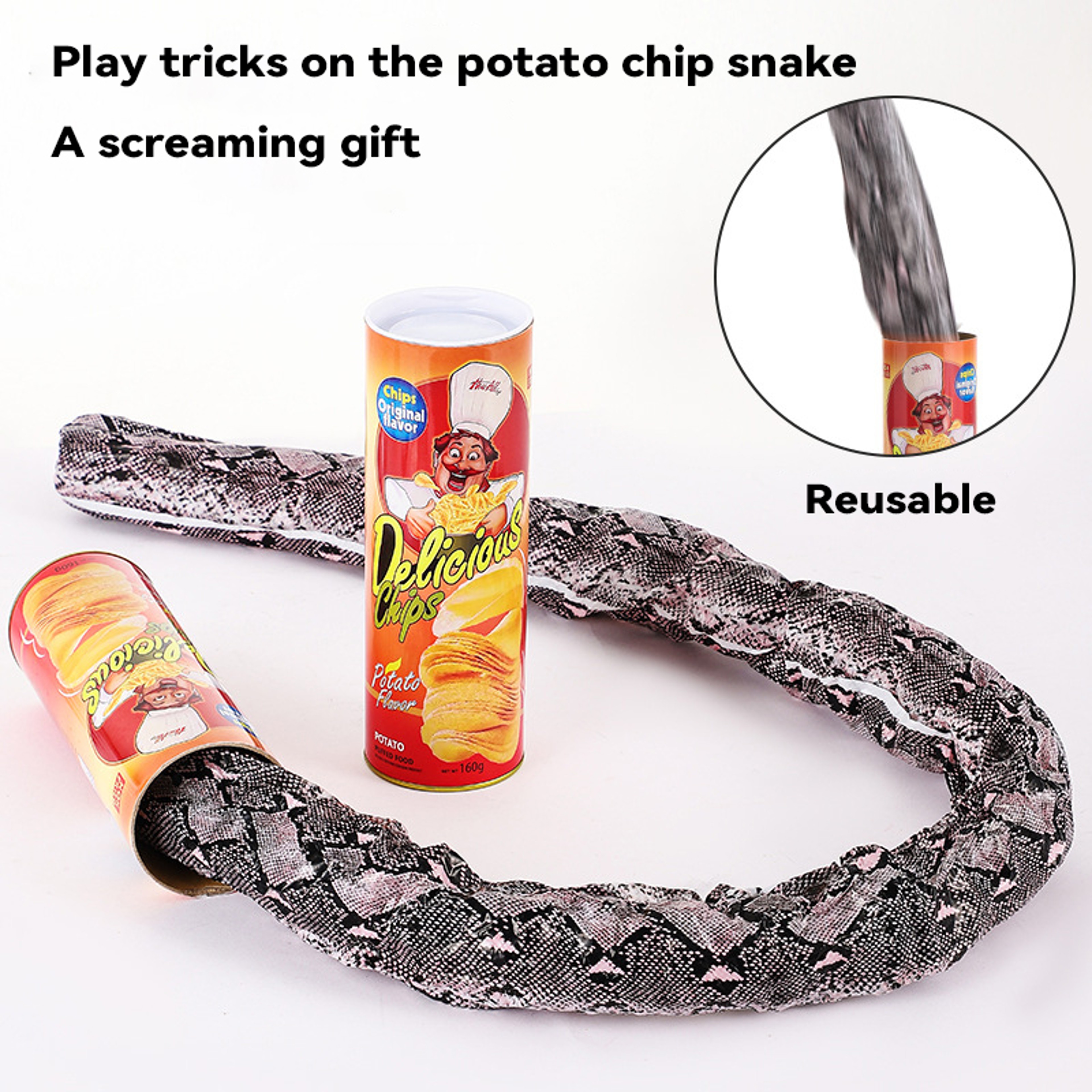 Potato Chip Snake Prank Can Reusable Gag Gift Magic Trick Toy – view 2