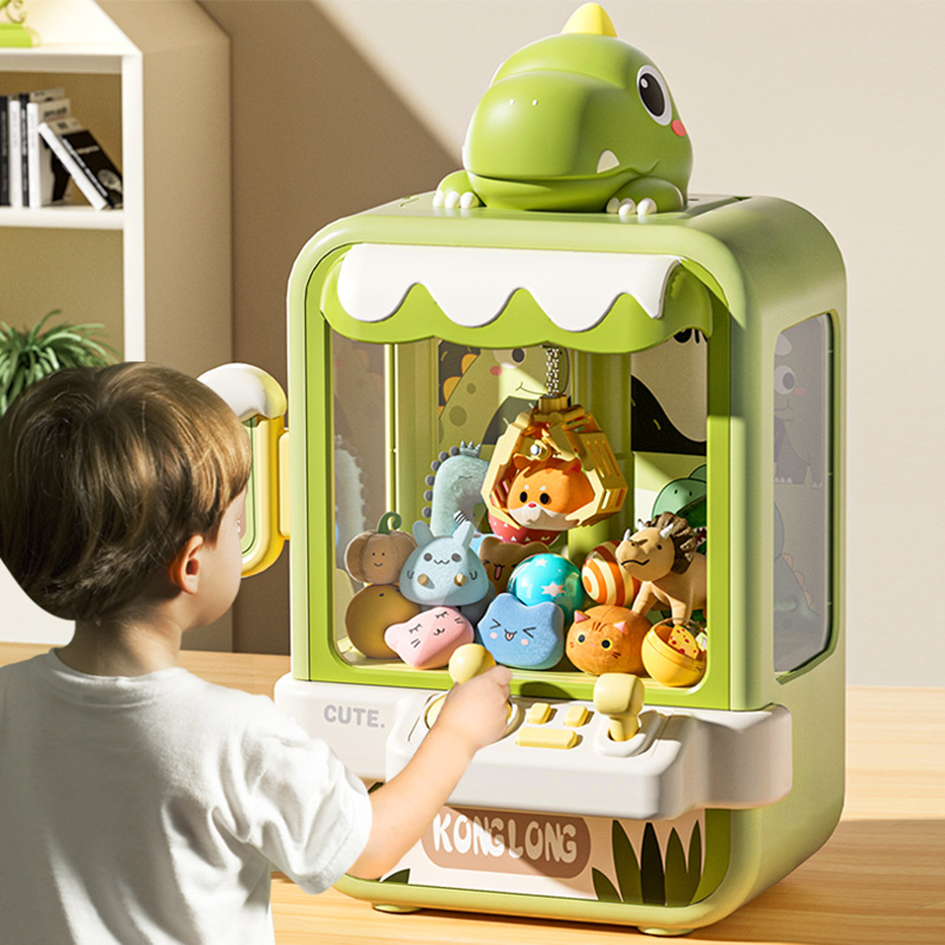 Dinosaur Claw Machine Toy Mini Arcade Prize Game with Music and Adjustable Catch – view 1
