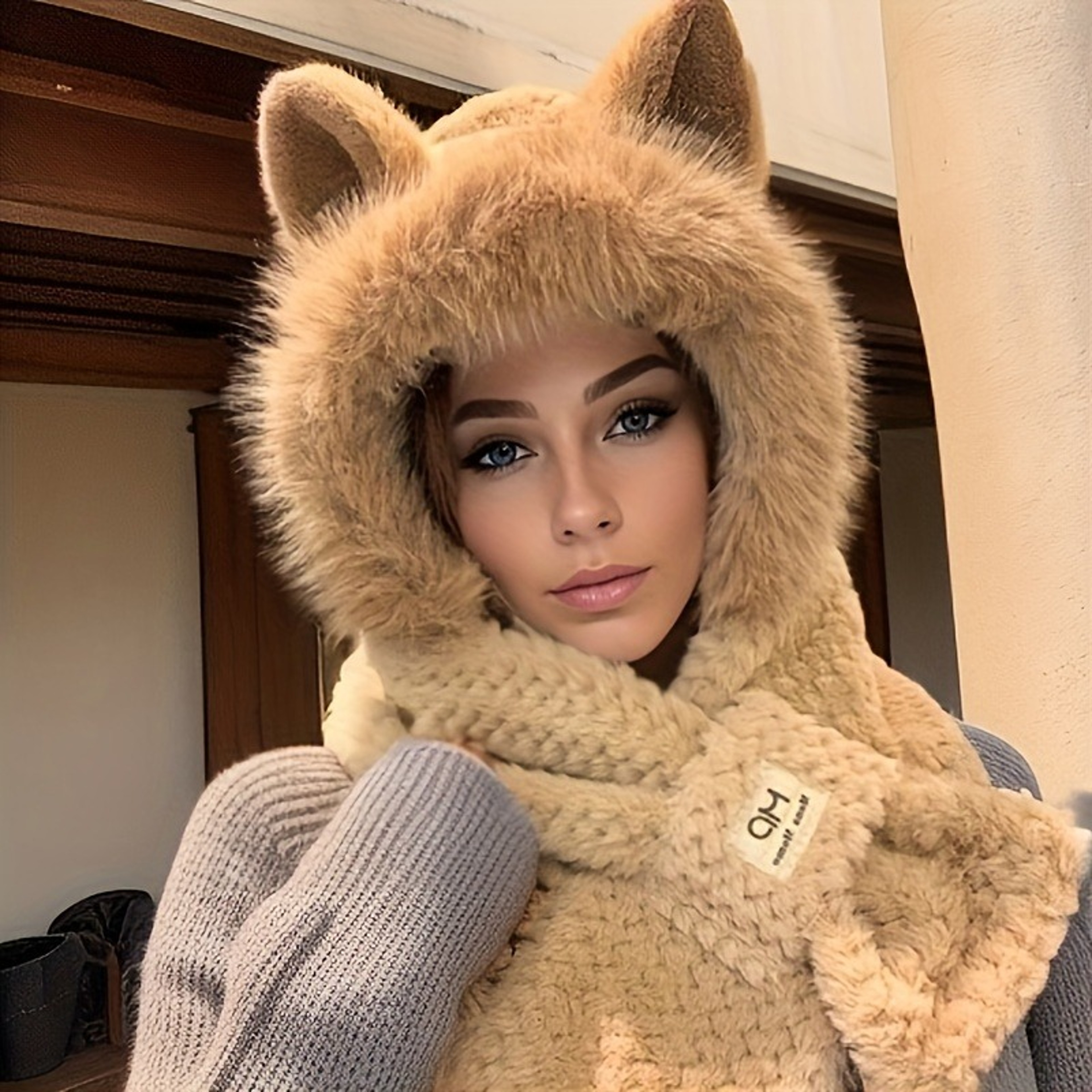 Womens Cat Ear Winter Beanie Soft Fleece Lined Pom Pom Hat 2