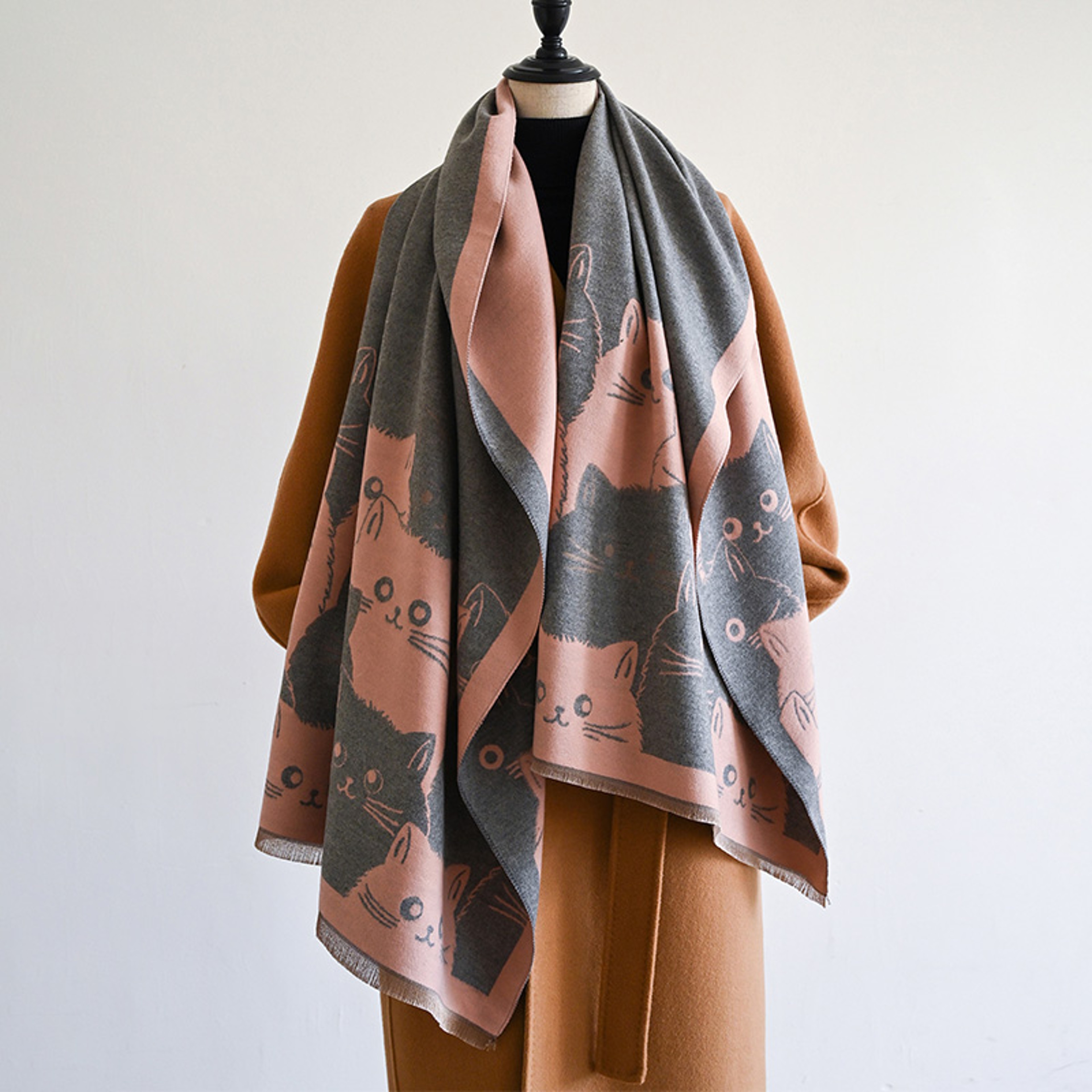 Cute Cat Jacquard Winter Scarf for Women Warm Blanket Shawl Wrap – view 6