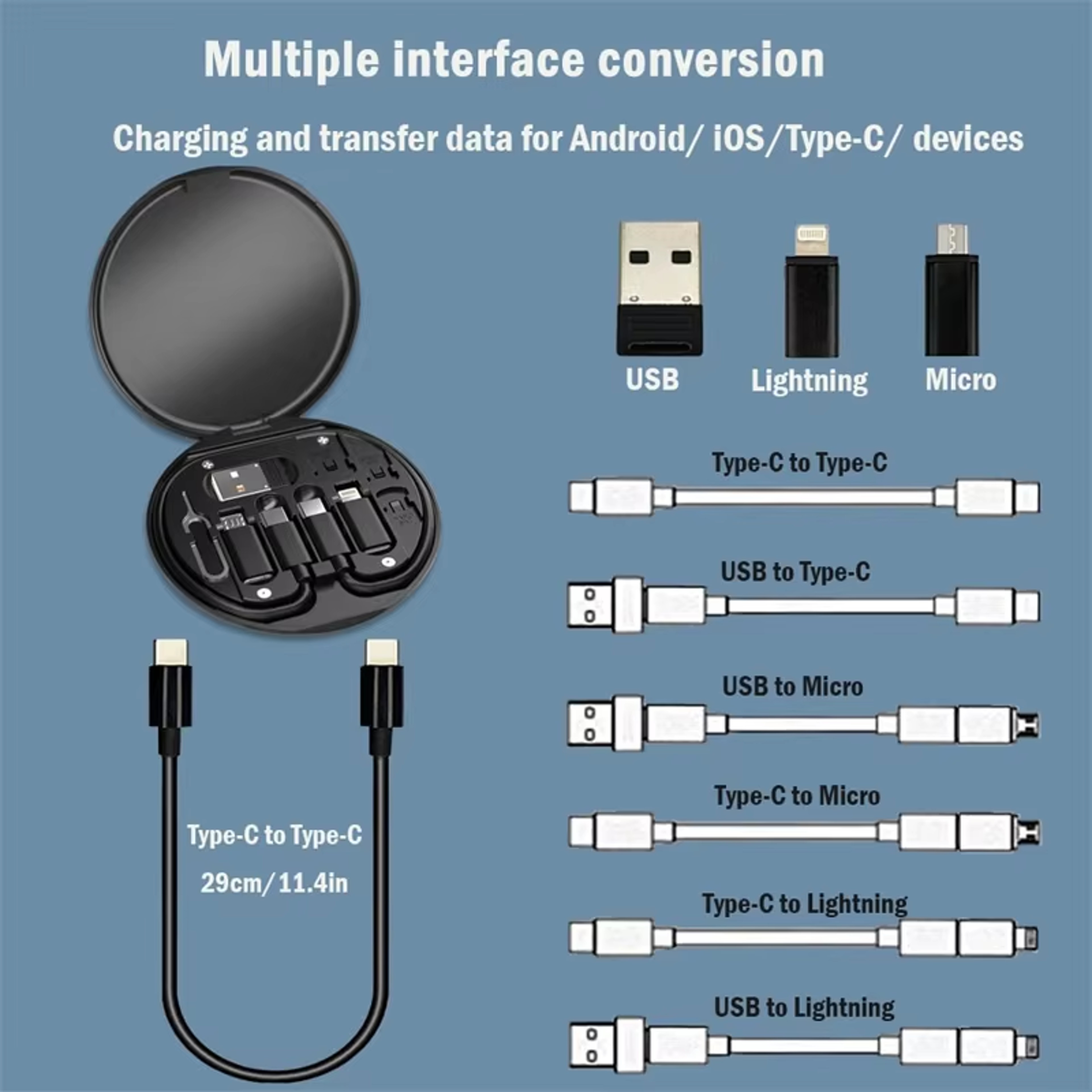Portable Fast Charging Cable Kit with Multi Head Adapter and Travel Storage Box – view 4