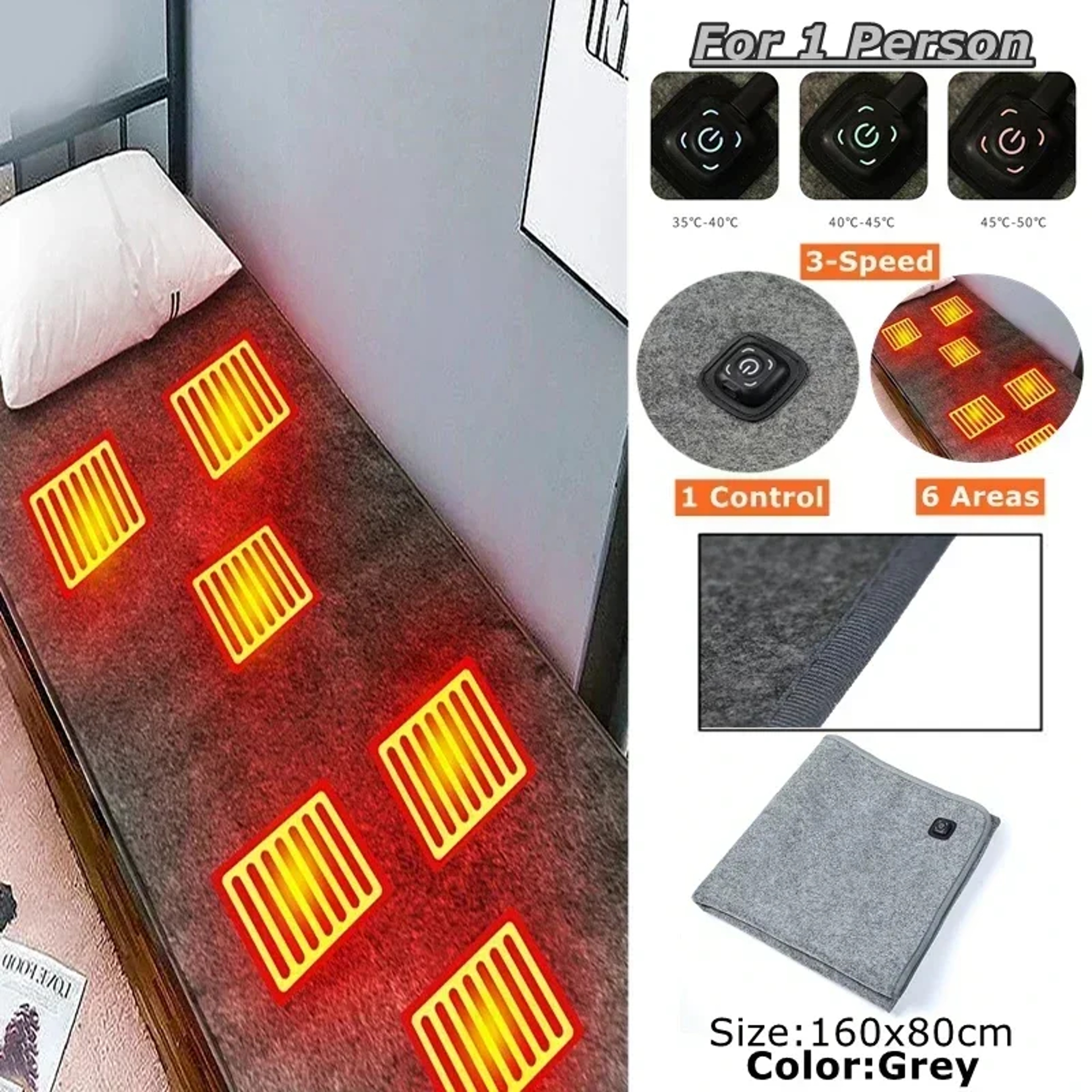 USB Heated Mattress Pad With Six Heating Zones Type C Portable Washable Plush Warmer 1