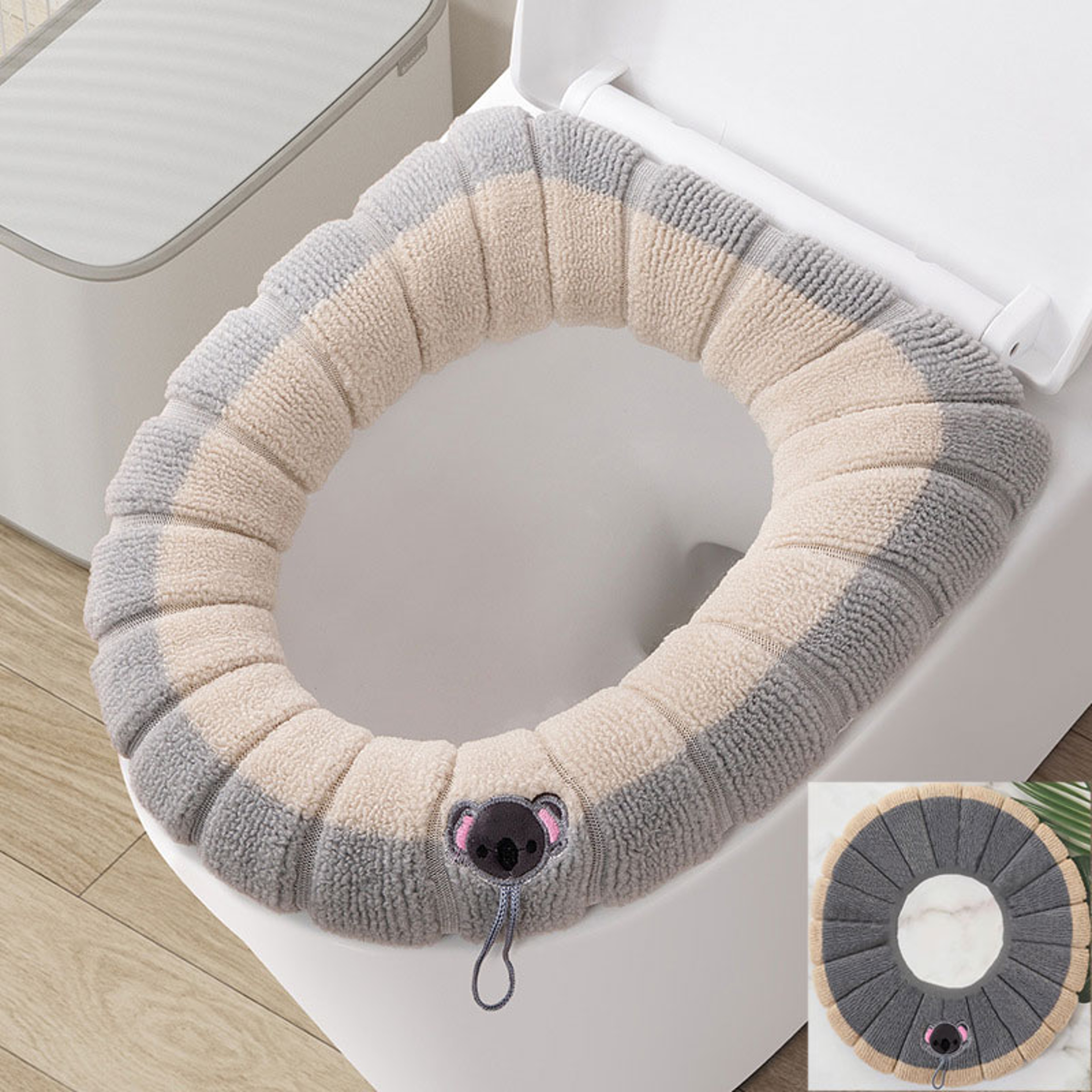 Winter Warm Toilet Seat Cover Soft Washable Bathroom Cushion With Handle 7
