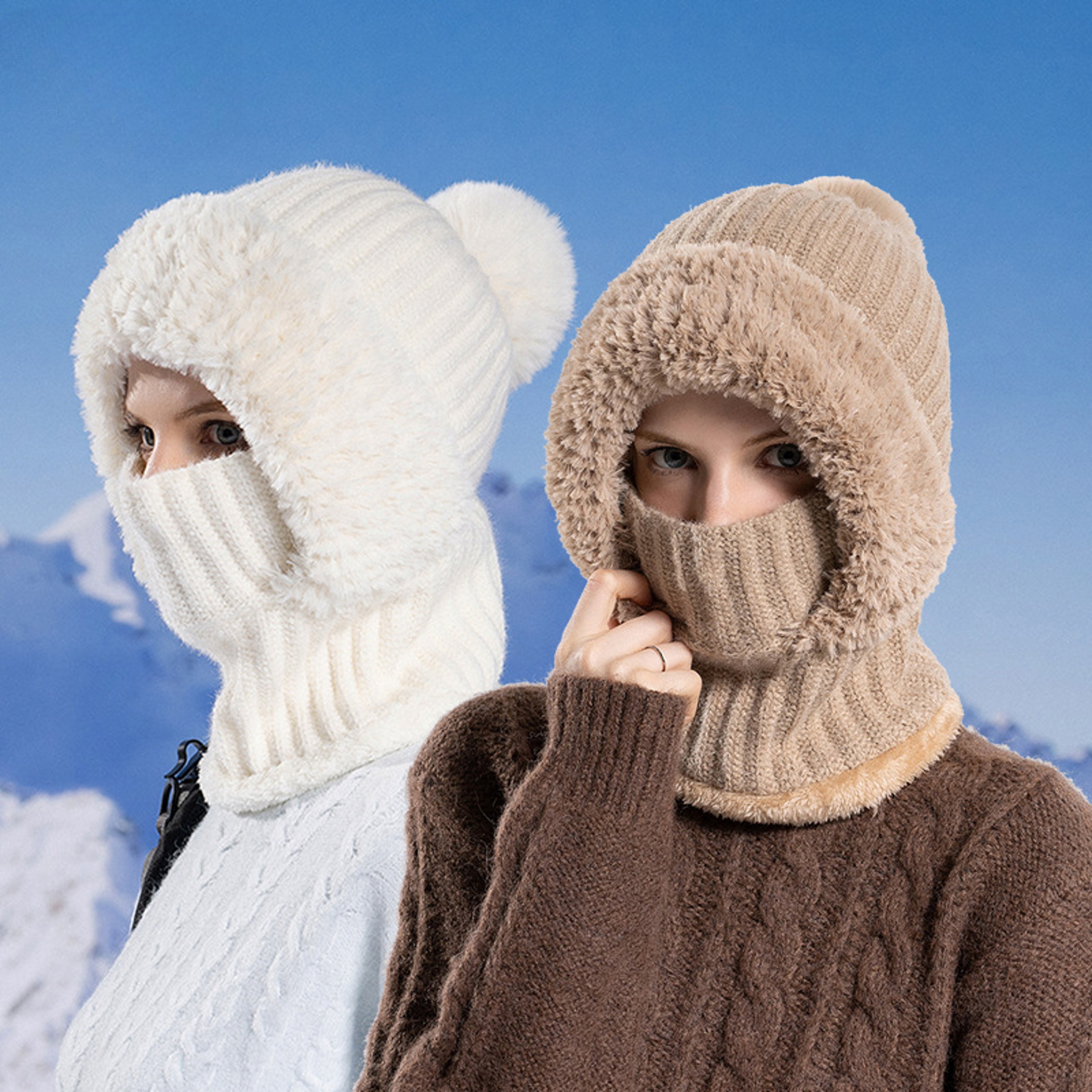 Women Winter Balaclava Hood Knitted Ear and Neck Warmer Hat – view 2
