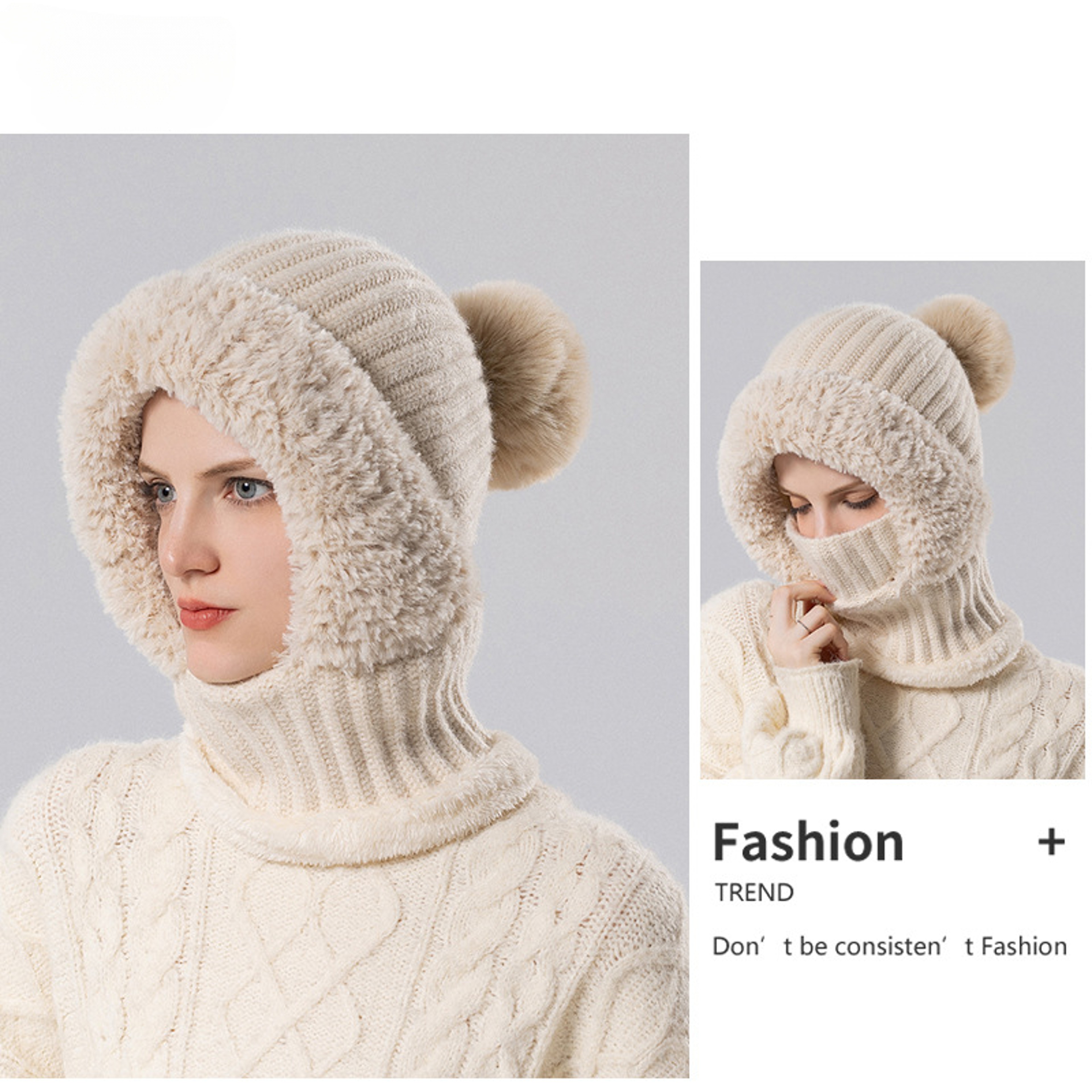 Women Winter Balaclava Hood Knitted Ear and Neck Warmer Hat – view 4