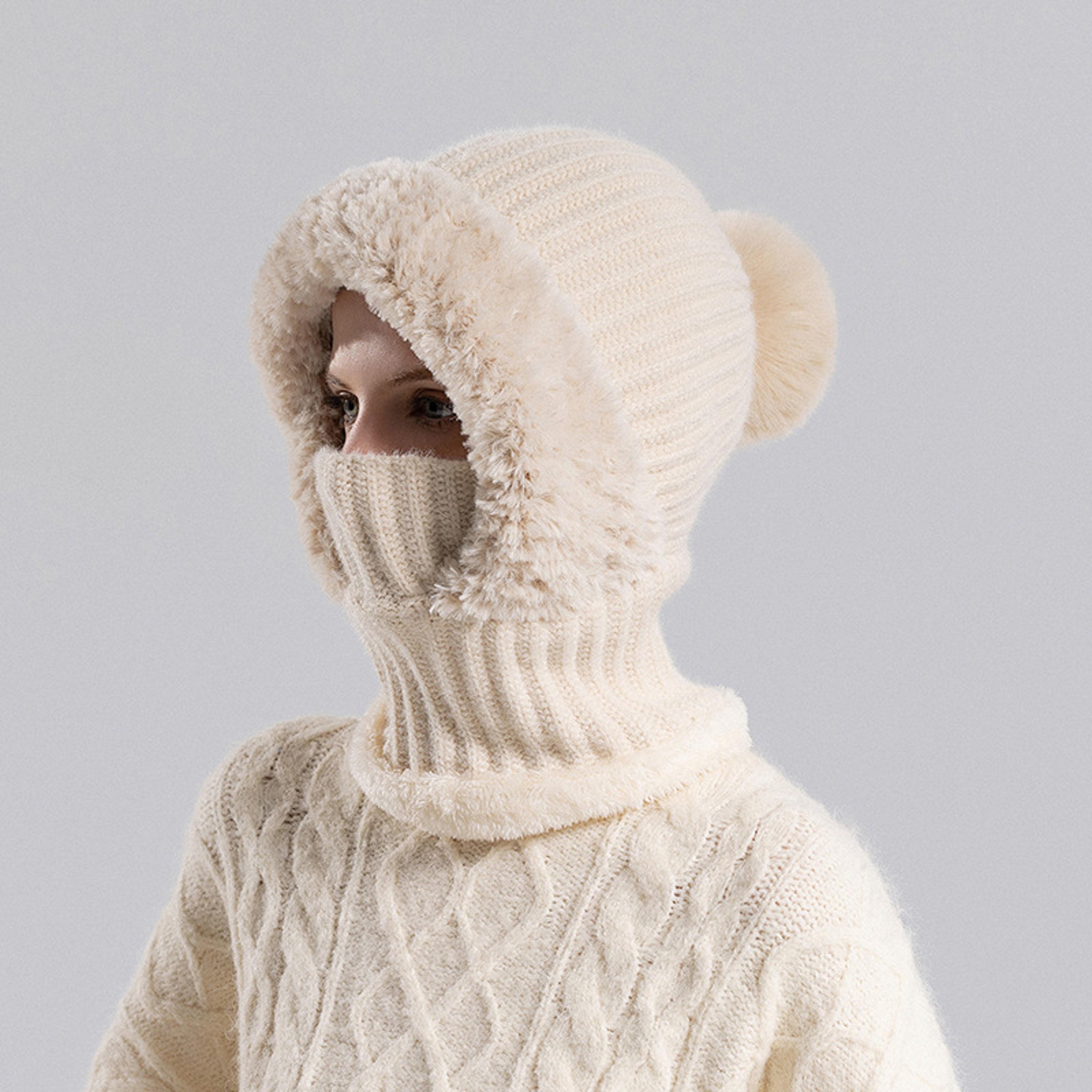 Women Winter Balaclava Hood Knitted Ear and Neck Warmer Hat – view 5