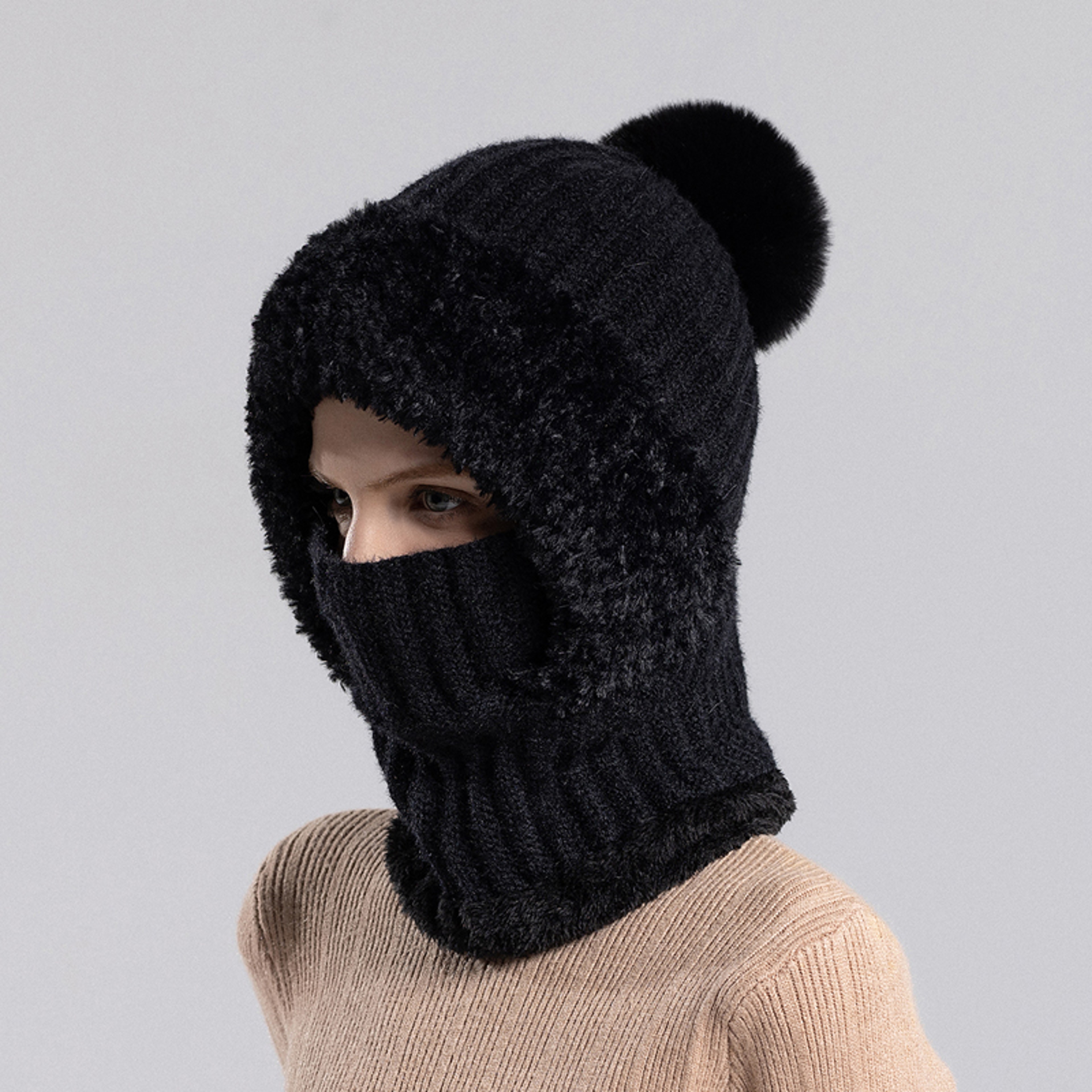 Women Winter Balaclava Hood Knitted Ear and Neck Warmer Hat – view 7
