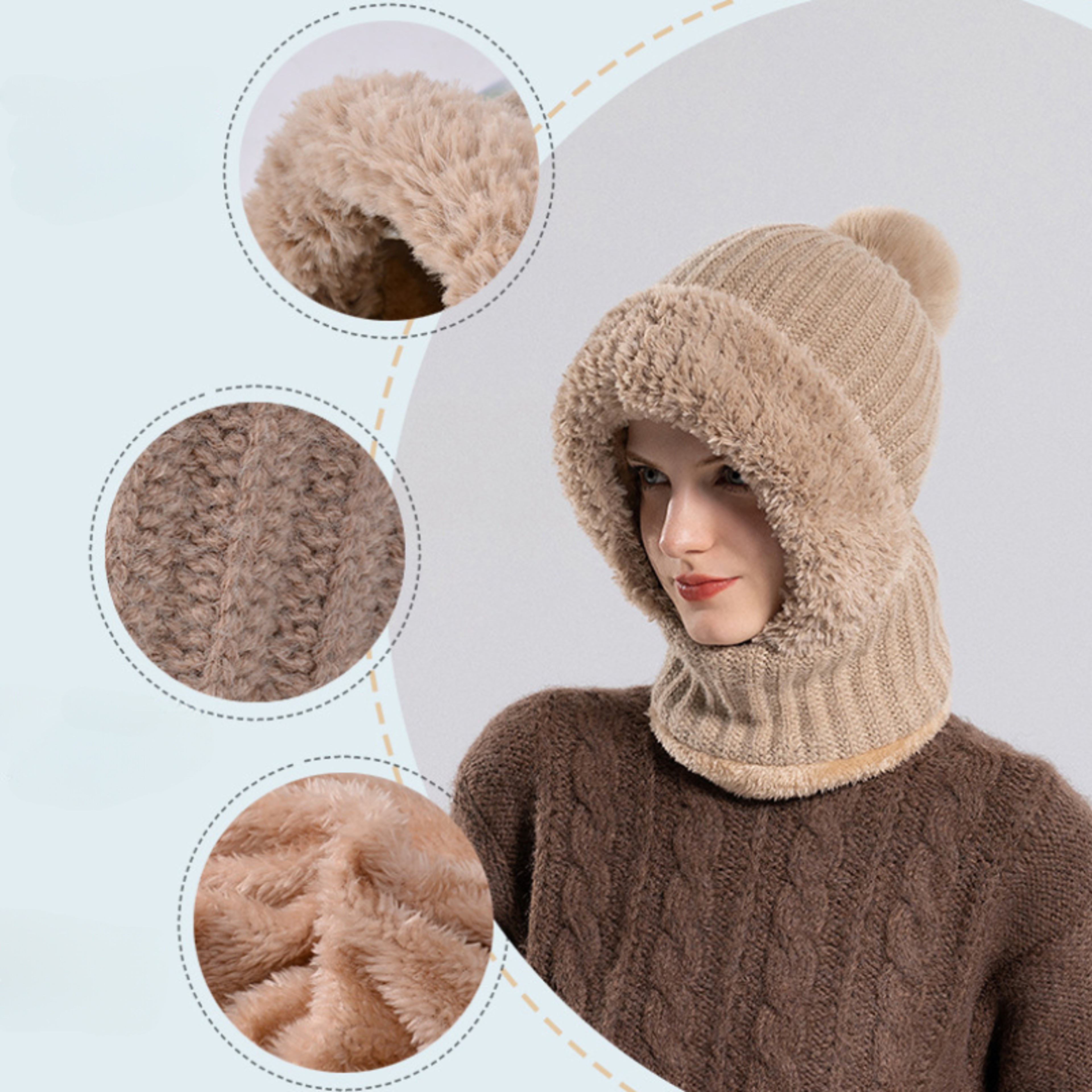 Women Winter Balaclava Hood Knitted Ear and Neck Warmer Hat – view 6