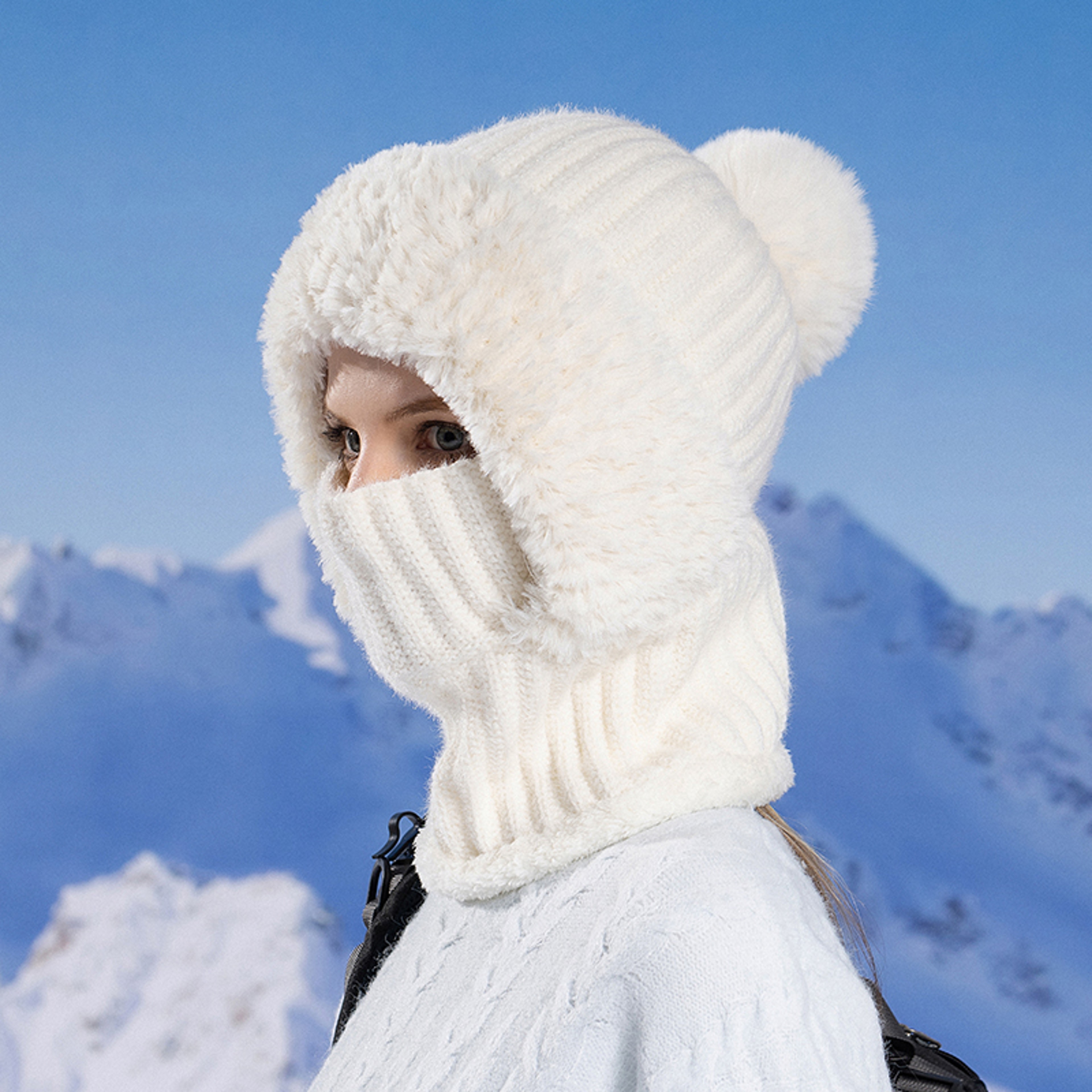 Women Winter Balaclava Hood Knitted Ear and Neck Warmer Hat – view 9