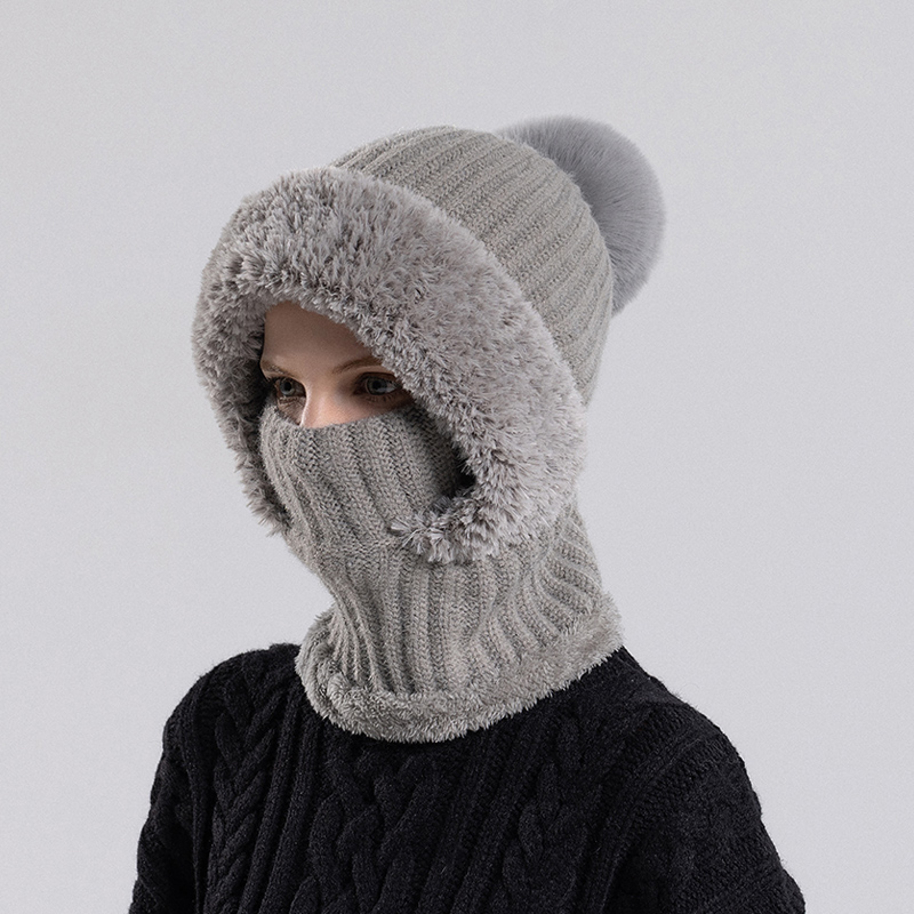 Women Winter Balaclava Hood Knitted Ear and Neck Warmer Hat – view 12