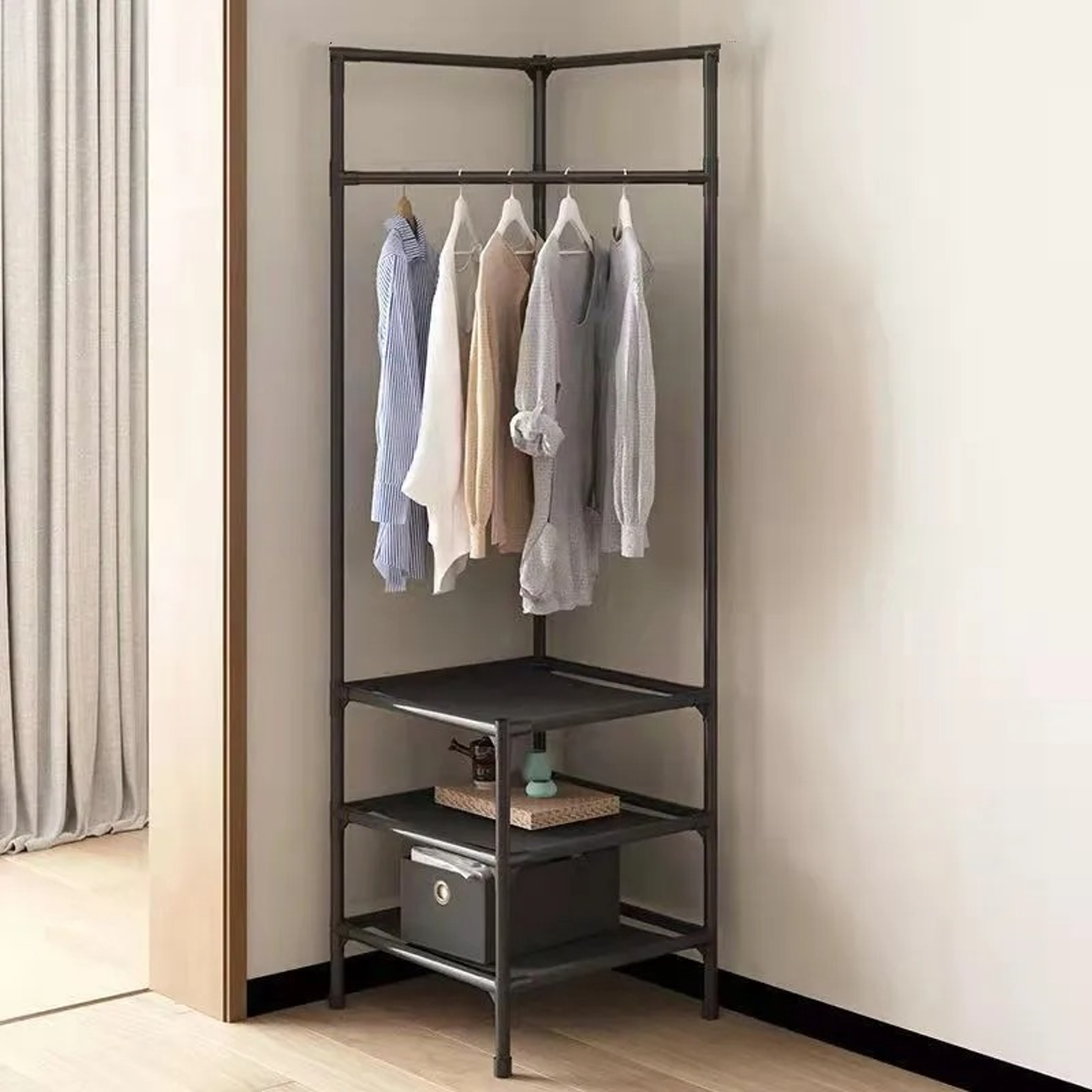 Space Saving Corner Coat Rack With Multi Layer Clothing Storage Shelf 3