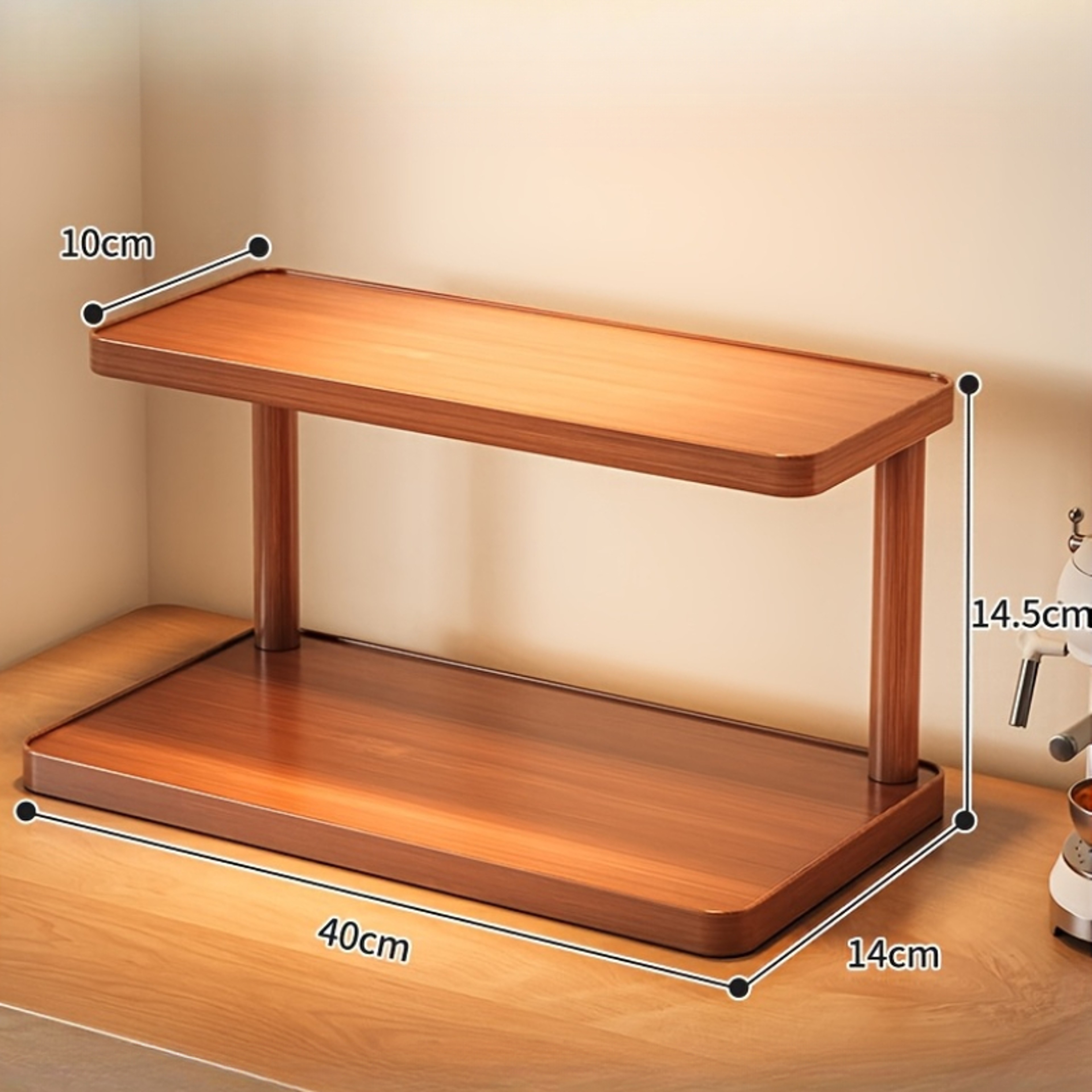 Two Tier Wooden Countertop Organizer Spice Rack For Kitchen Tea And Coffee Storage 7
