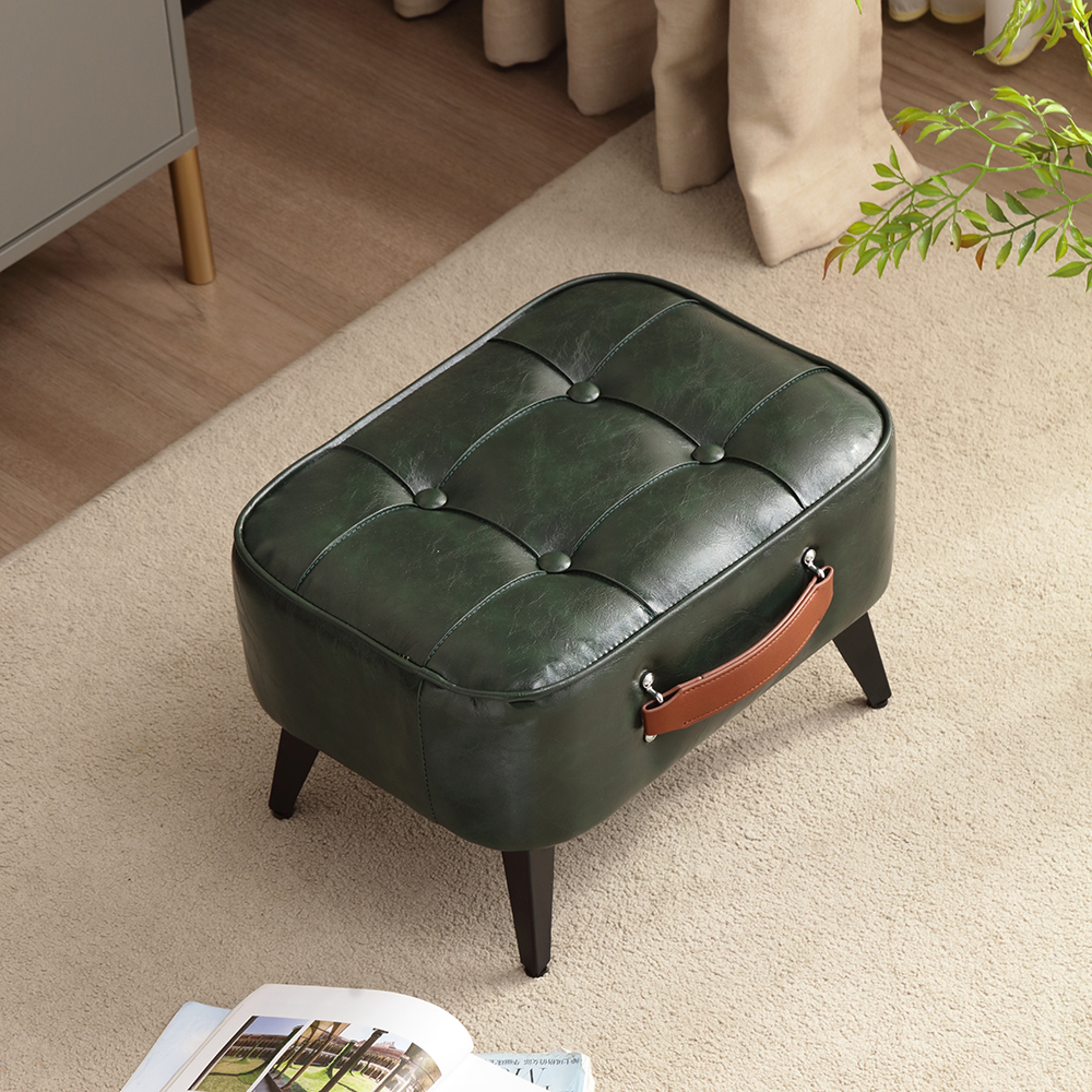 Minimalist Short Stool Soft Seating Shoe Bench Wood Frame Ottoman – view 8