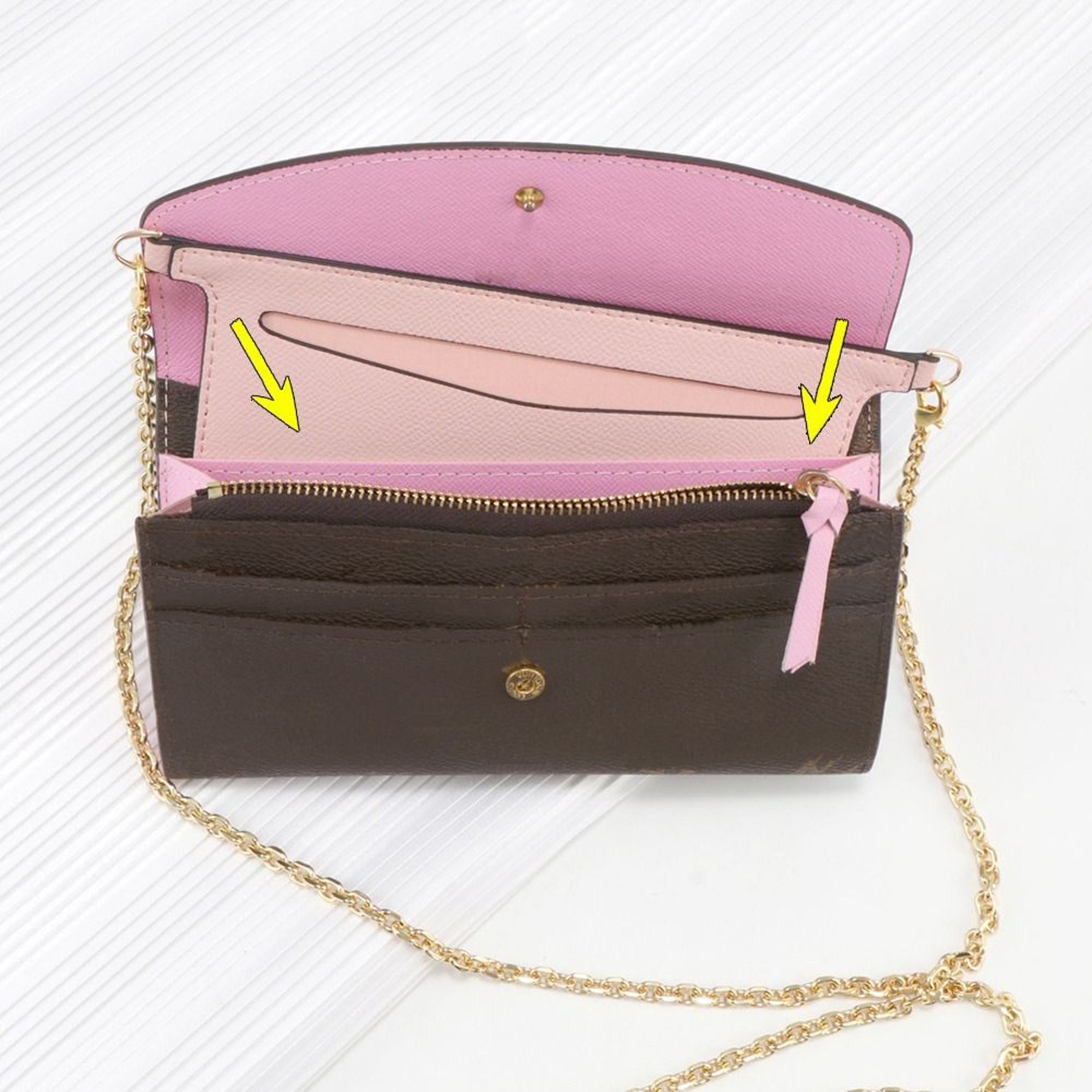 PU Leather Wallet Insert For Chain Strap With D Rings Purse Organizer Liner 2