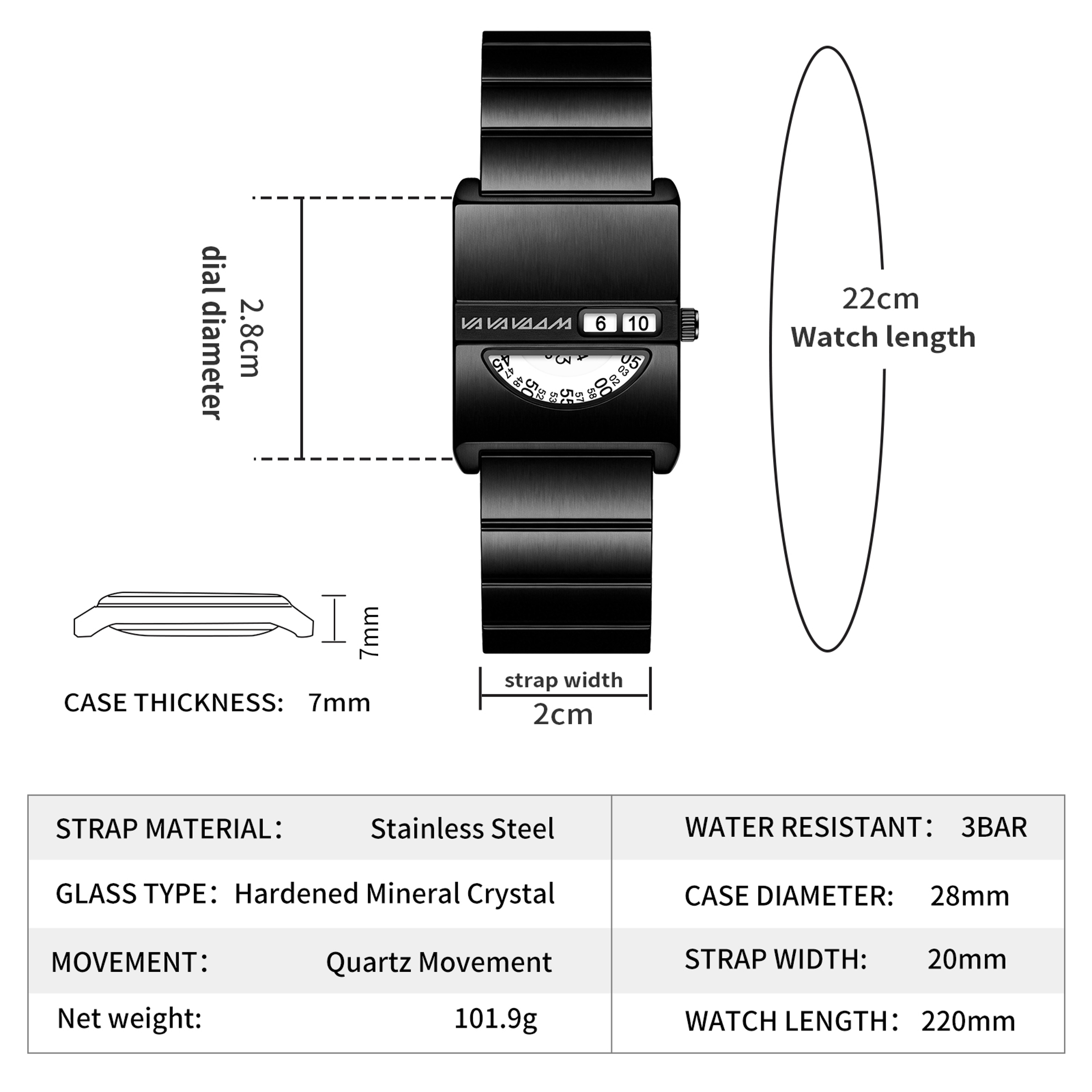 Square Stainless Steel Bracelet Quartz Watch with Rectangular Dial and Hidden Clasp – view 3