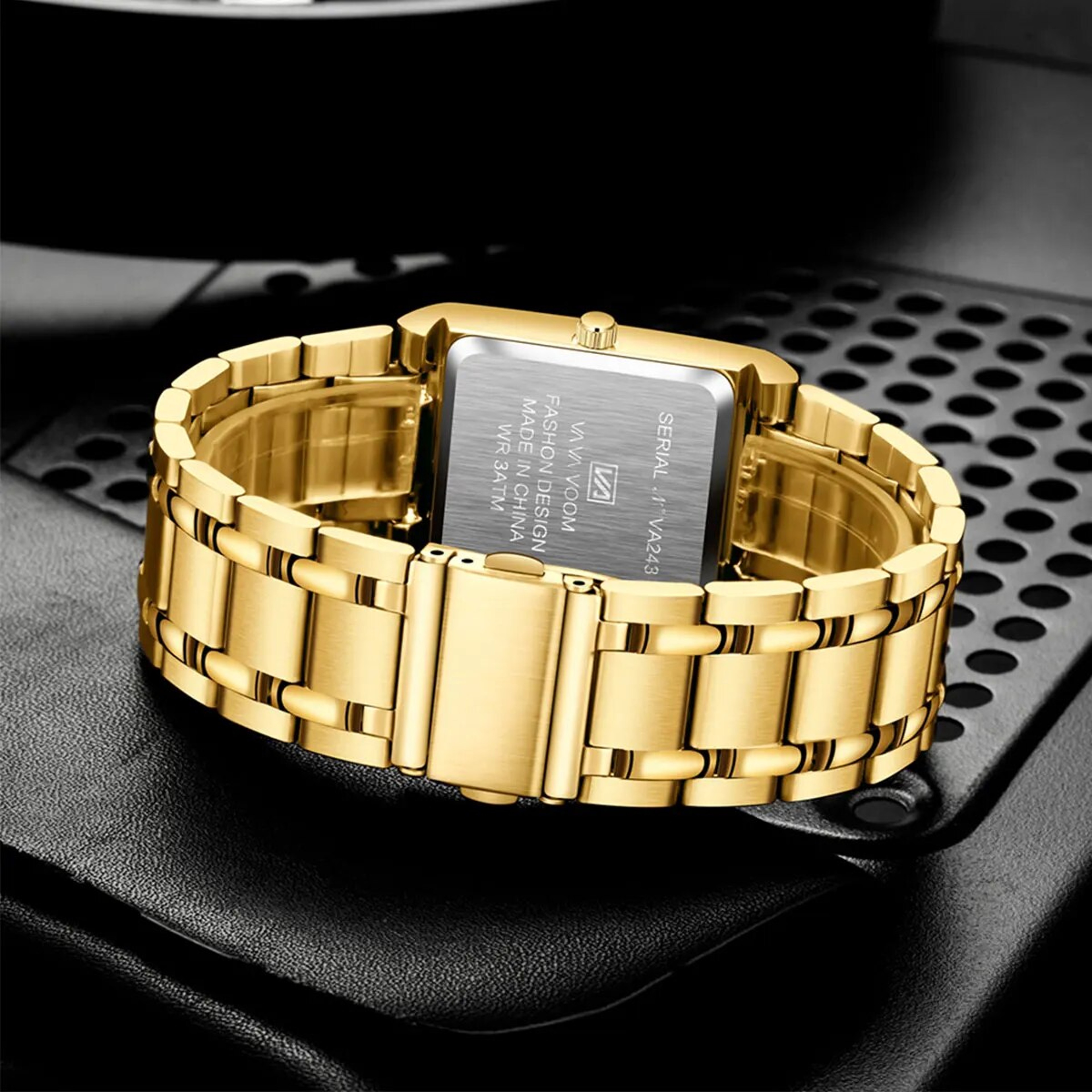 Rectangular Stainless Steel Business Quartz Watch with Calendar – view 2