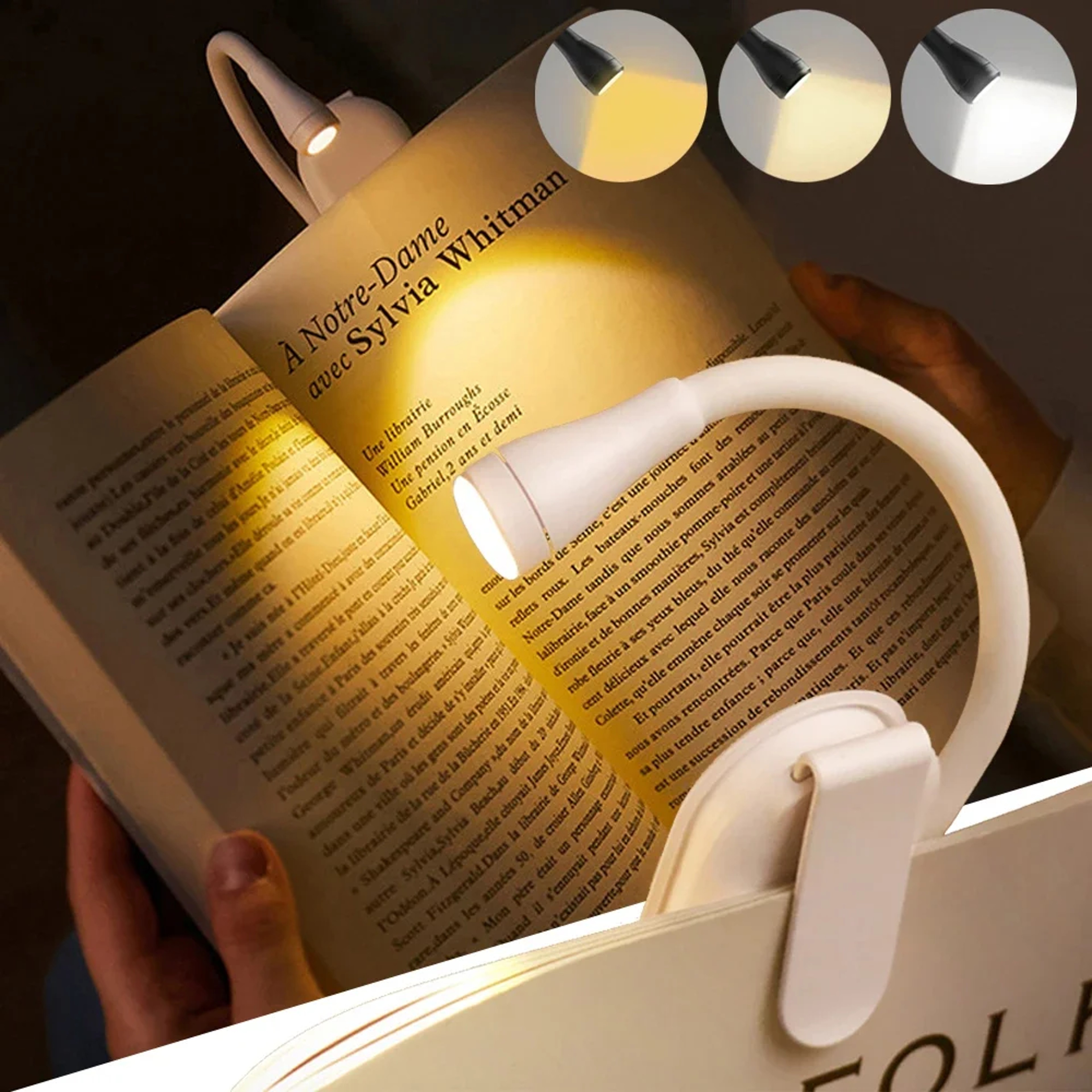 Rechargeable LED Book Light With Three Color Temperatures Stepless Dimming 1