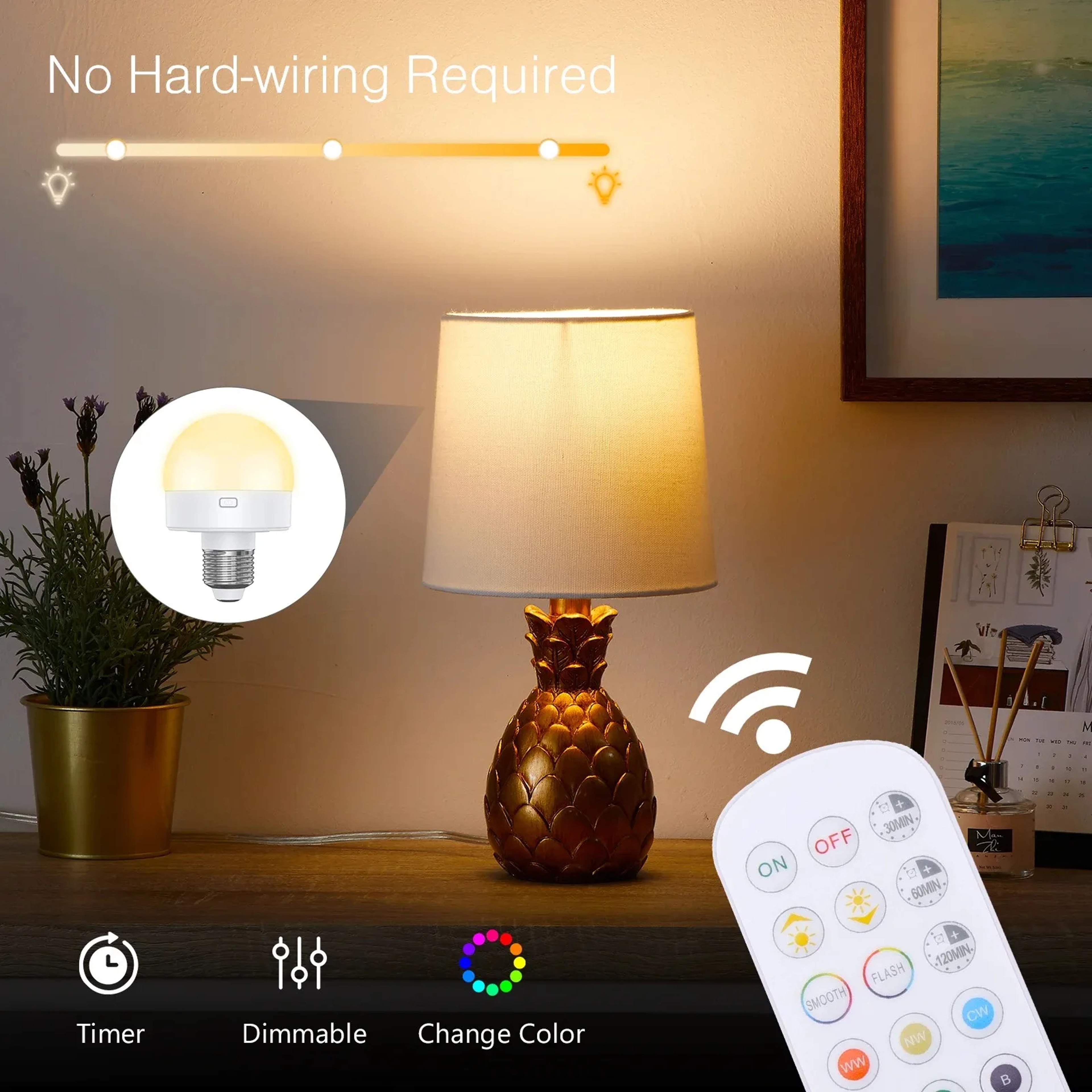 Rechargeable LED Light Bulb With Remote Control RGB Colors Dimming And Timer 6