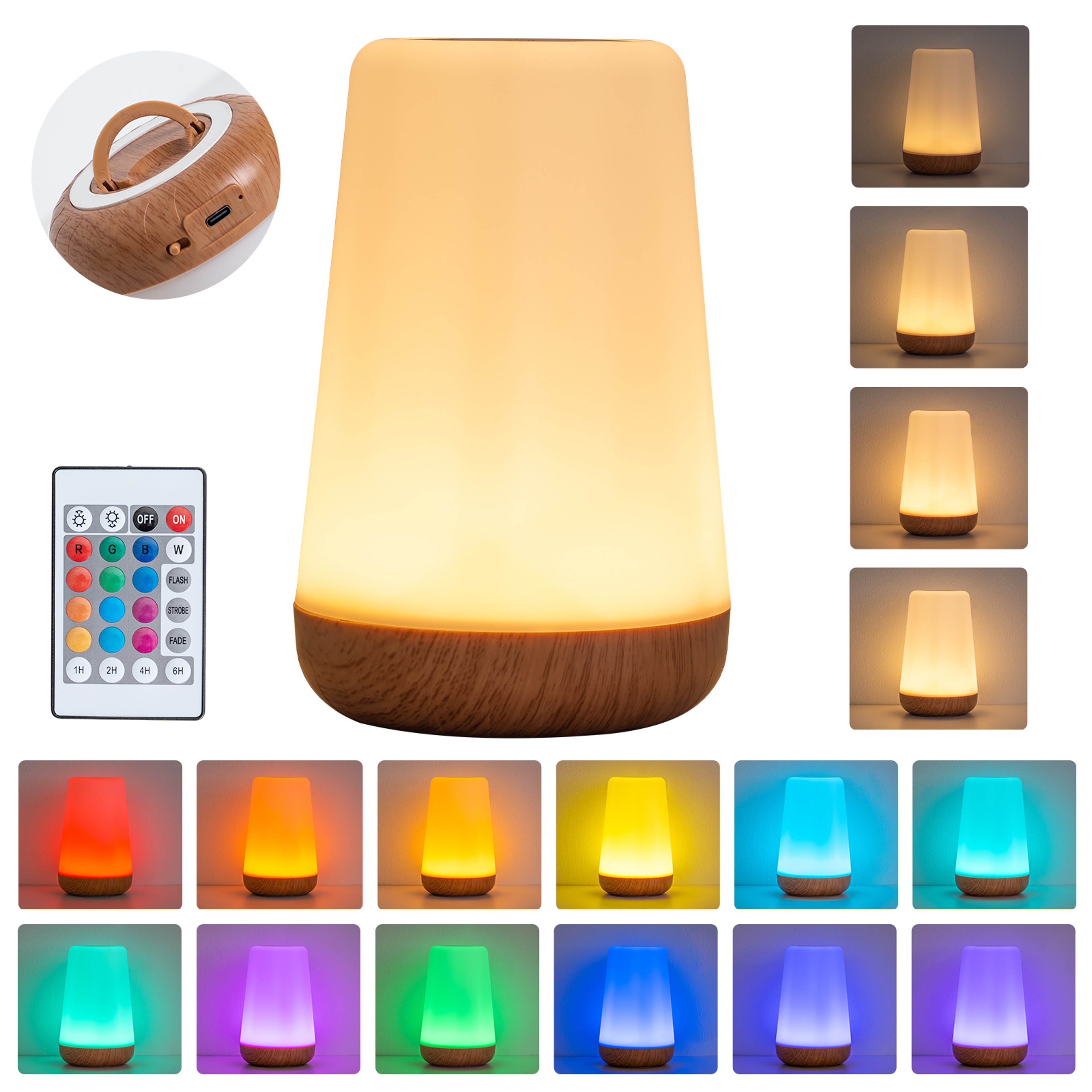 USB Rechargeable LED Night Light With Touch Control Dimmable Brightness And Remote 7