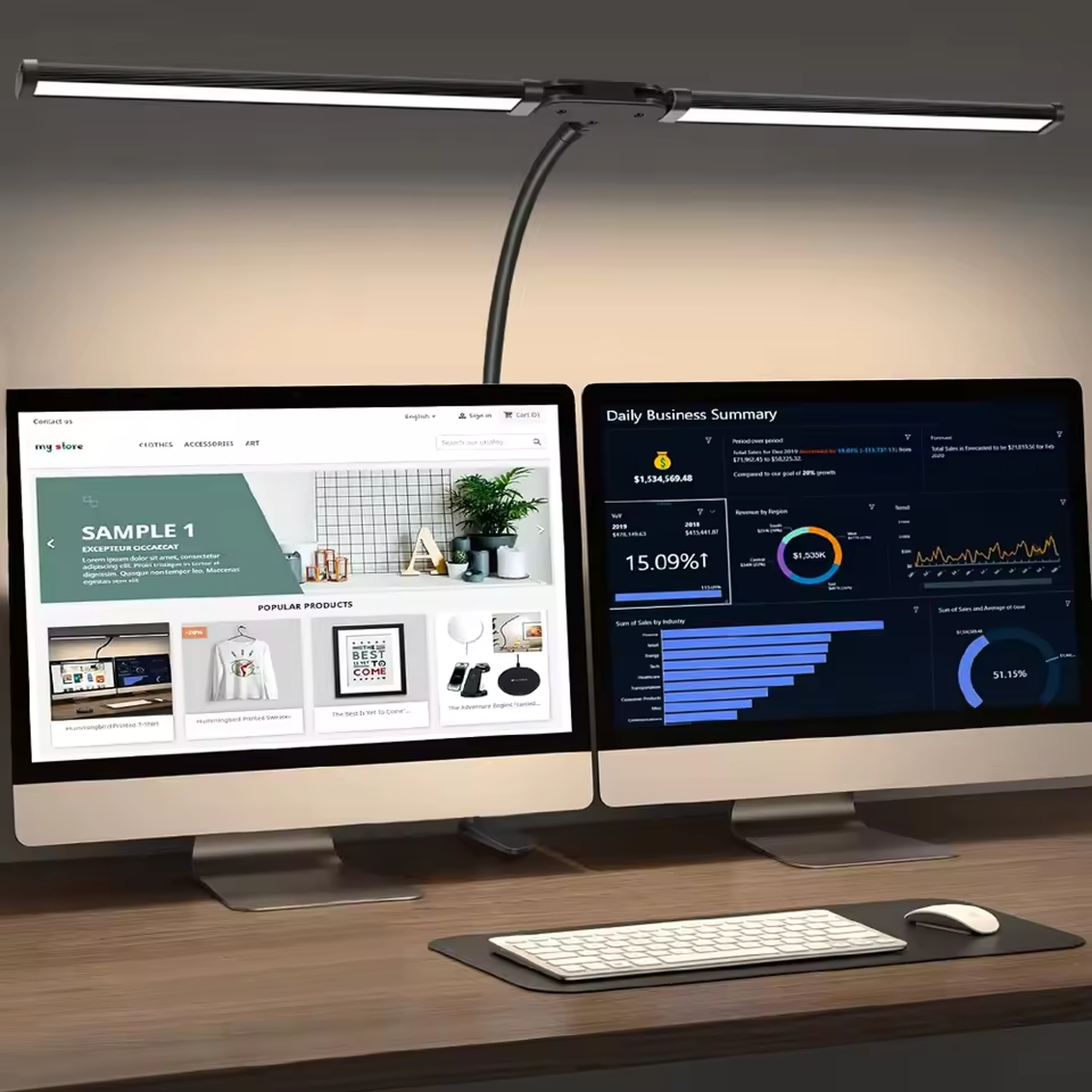 LED Desk Lamp With Clamp Double Head Stepless Dimming And Three Color Modes 0