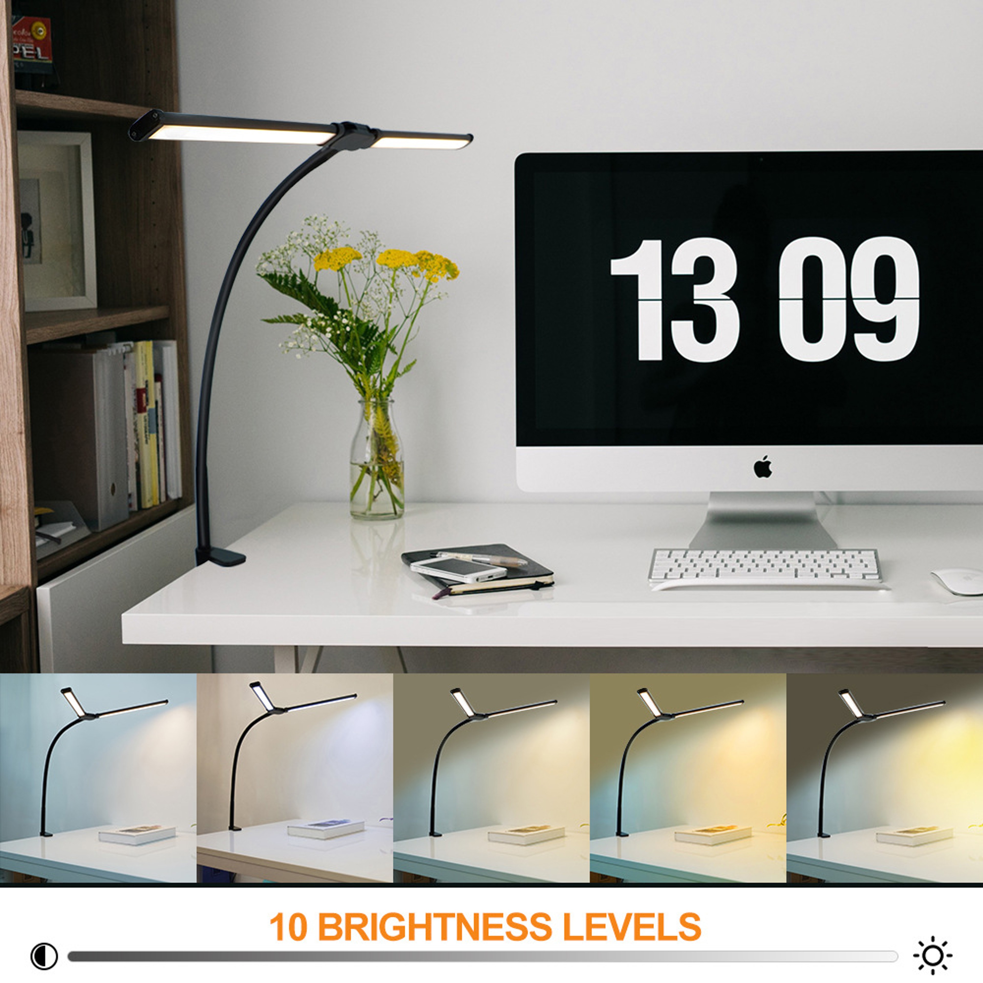 LED Desk Lamp With Clamp Double Head Stepless Dimming And Three Color Modes 3