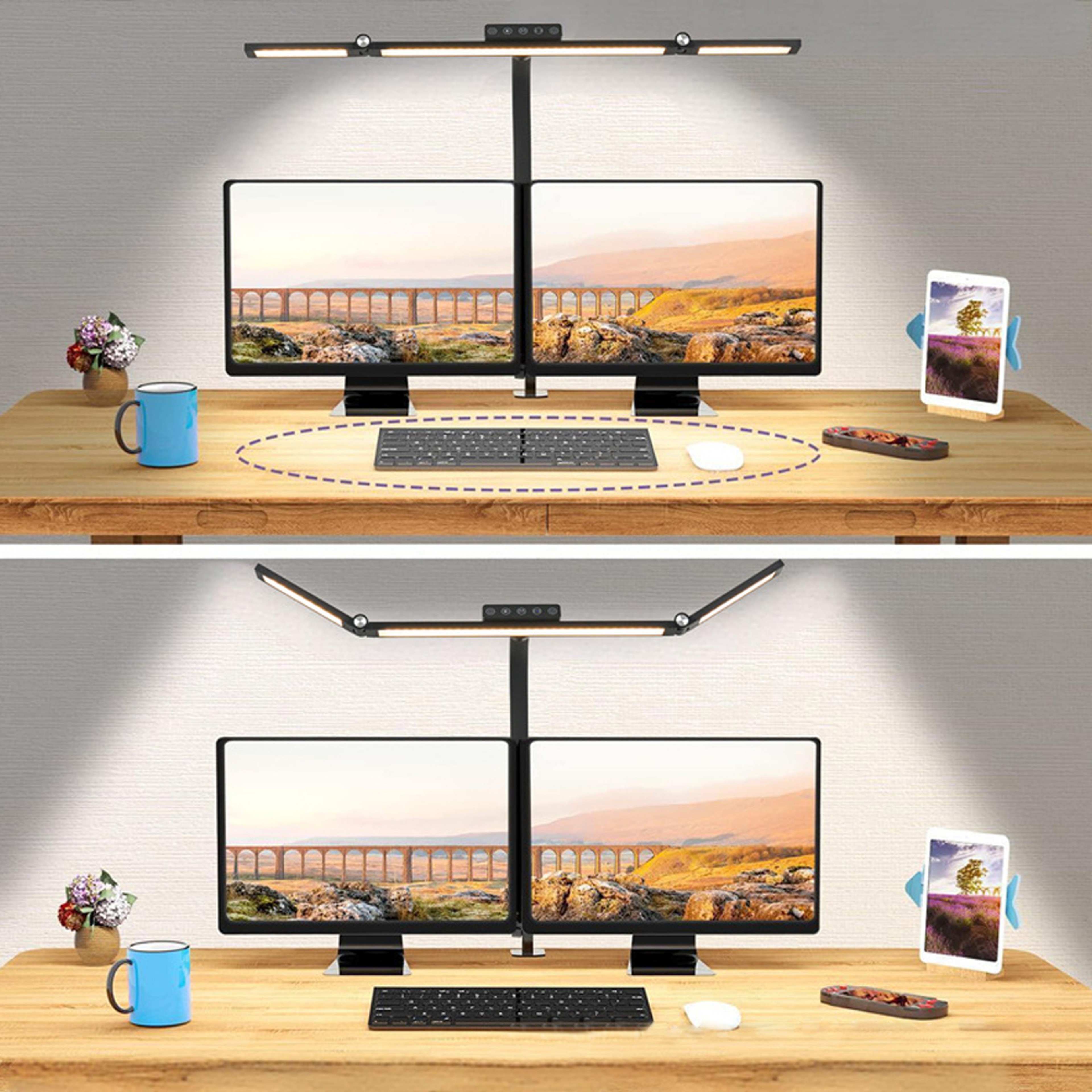 LED Desk Lamp With Clamp Double Head Stepless Dimming And Three Color Modes 5