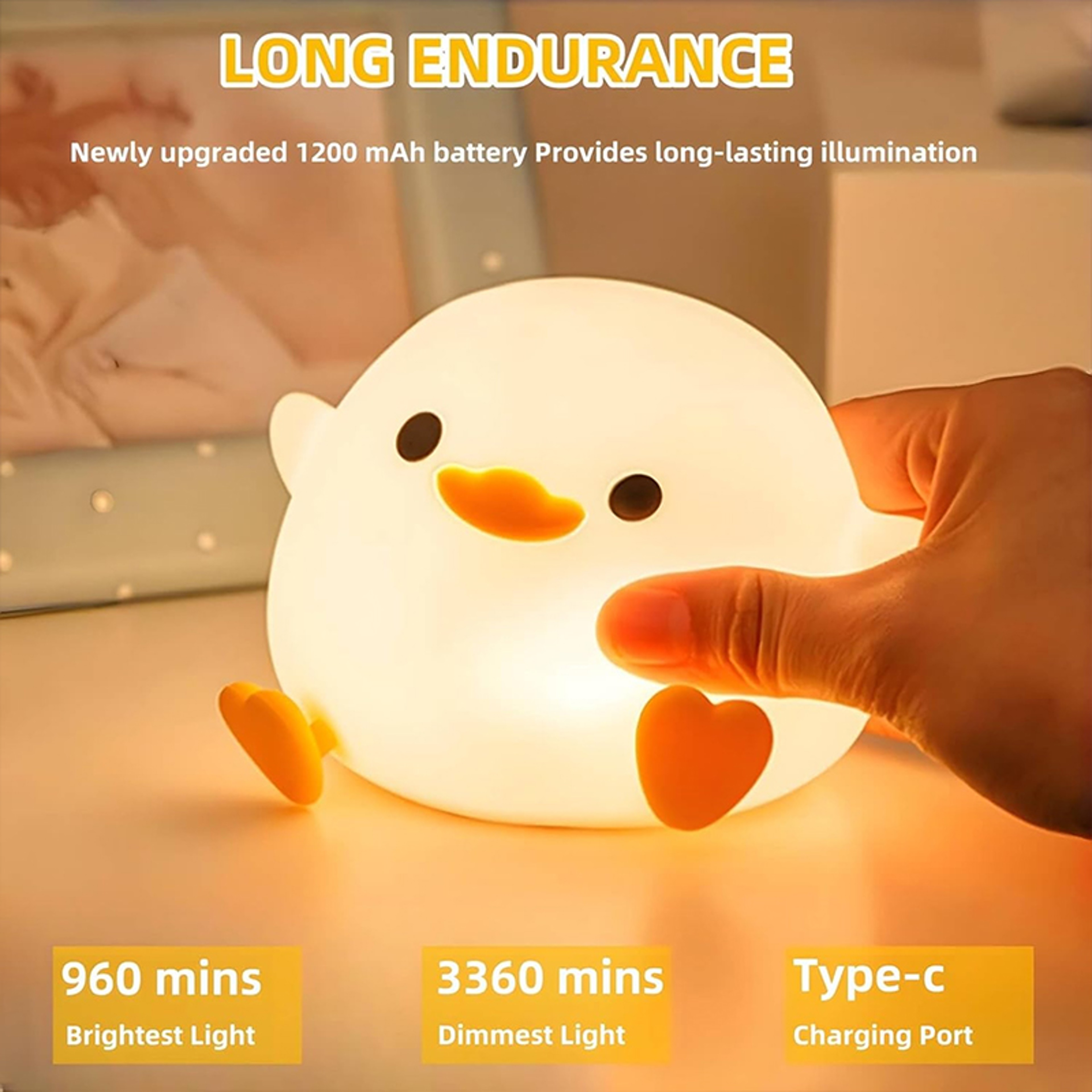 Rechargeable Duck Night Light Dimmable Touch Silicone LED Bedside Lamp – view 5