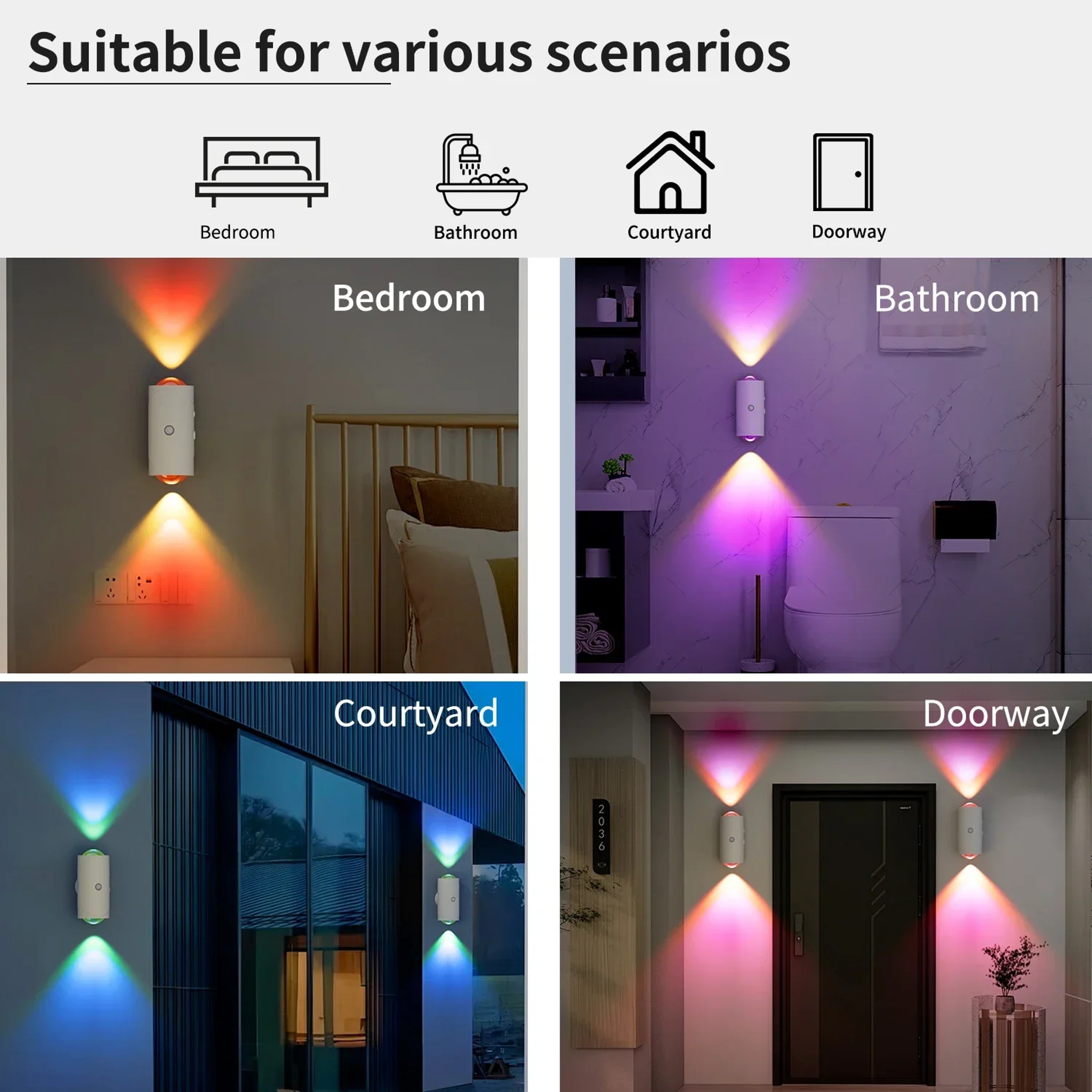 Rechargeable Motion Sensor RGB LED Wall Light with Seven Colors and Warm Light – view 4