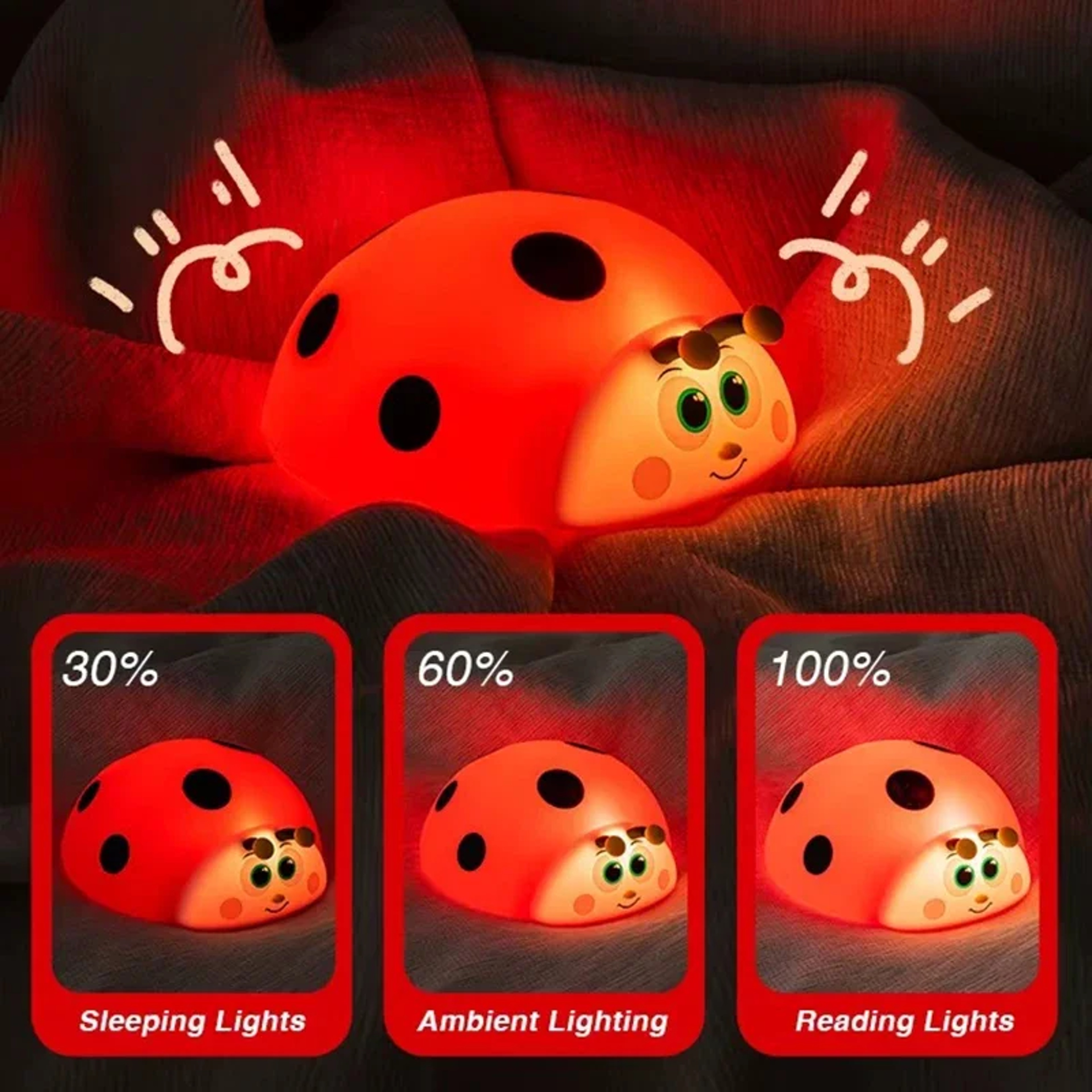 Ladybug RGB LED Night Light Rechargeable Touch Control Dimmable Table Lamp 0