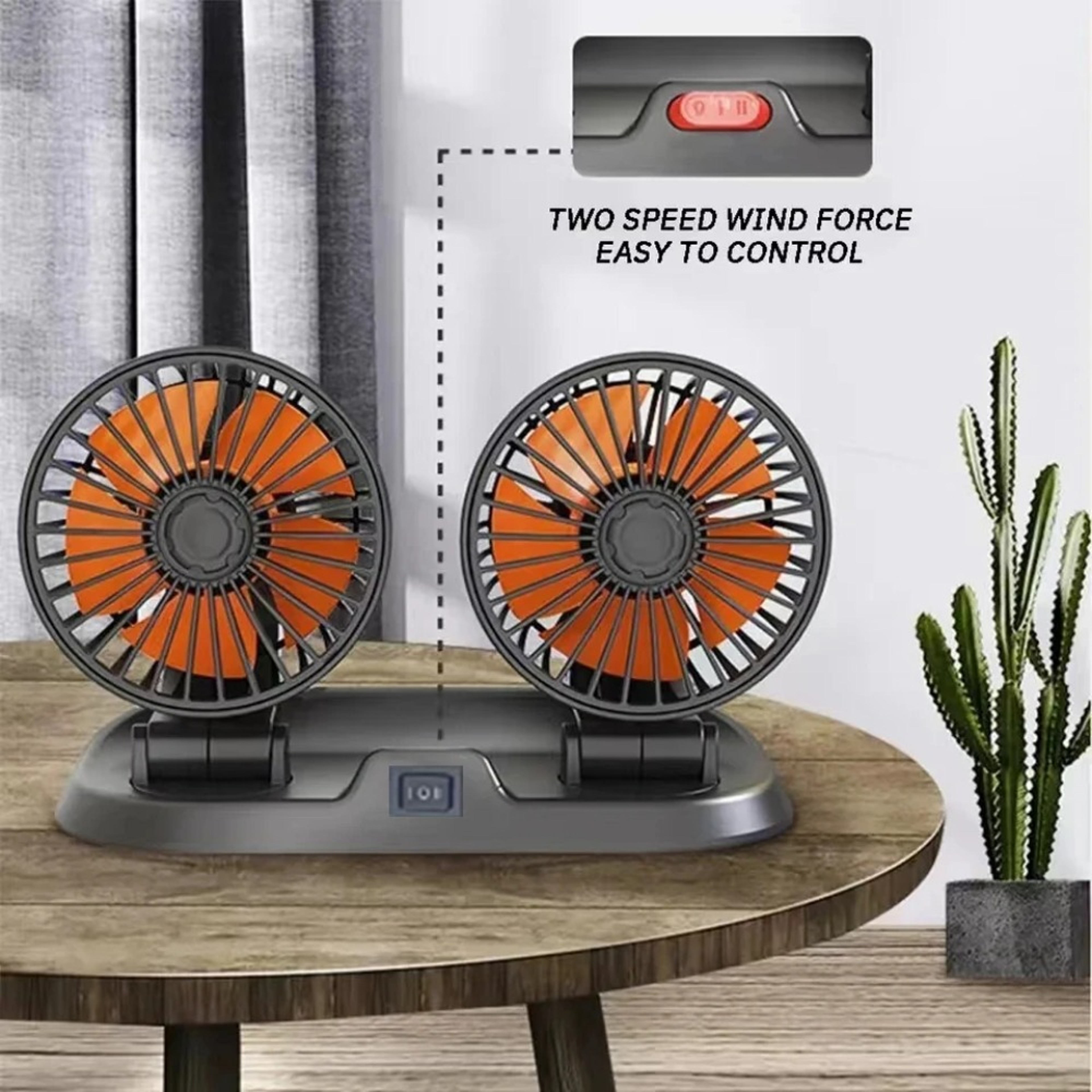 Dual Head Car Cooling Fan With Two Speed Adjustable Airflow 0