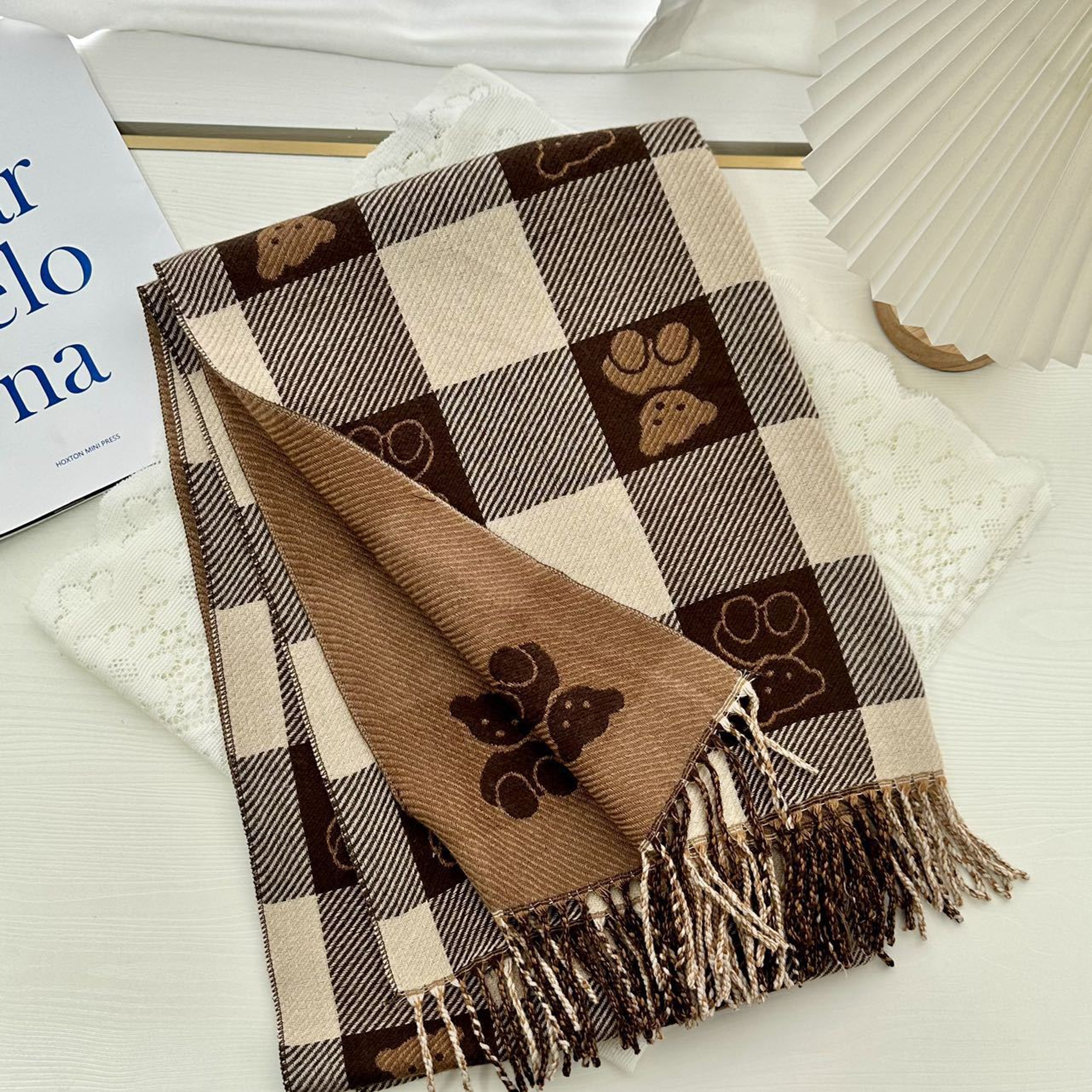 Womens Winter Scarf With Printed Design And Tassels 6