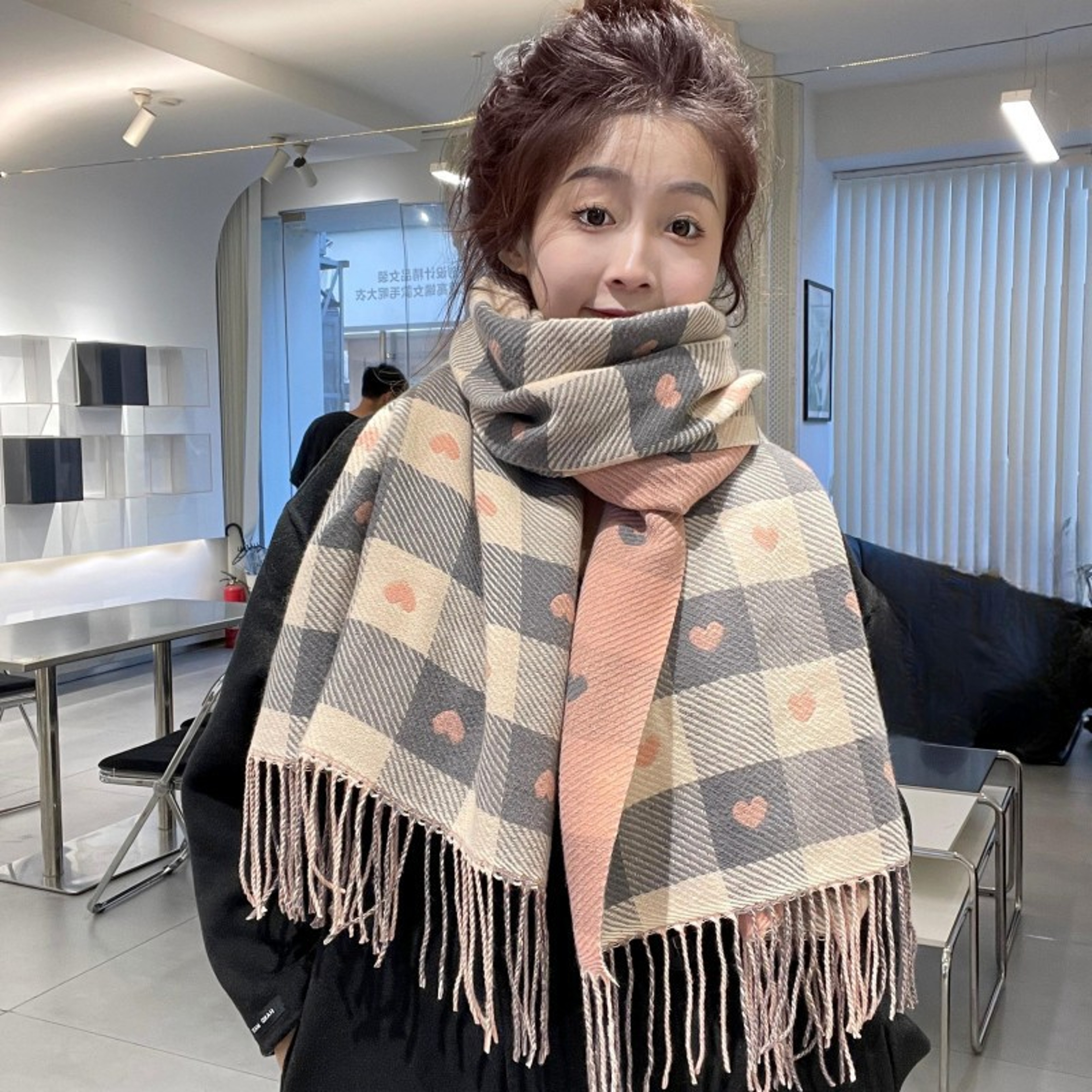 Womens Winter Scarf With Printed Design And Tassels 9