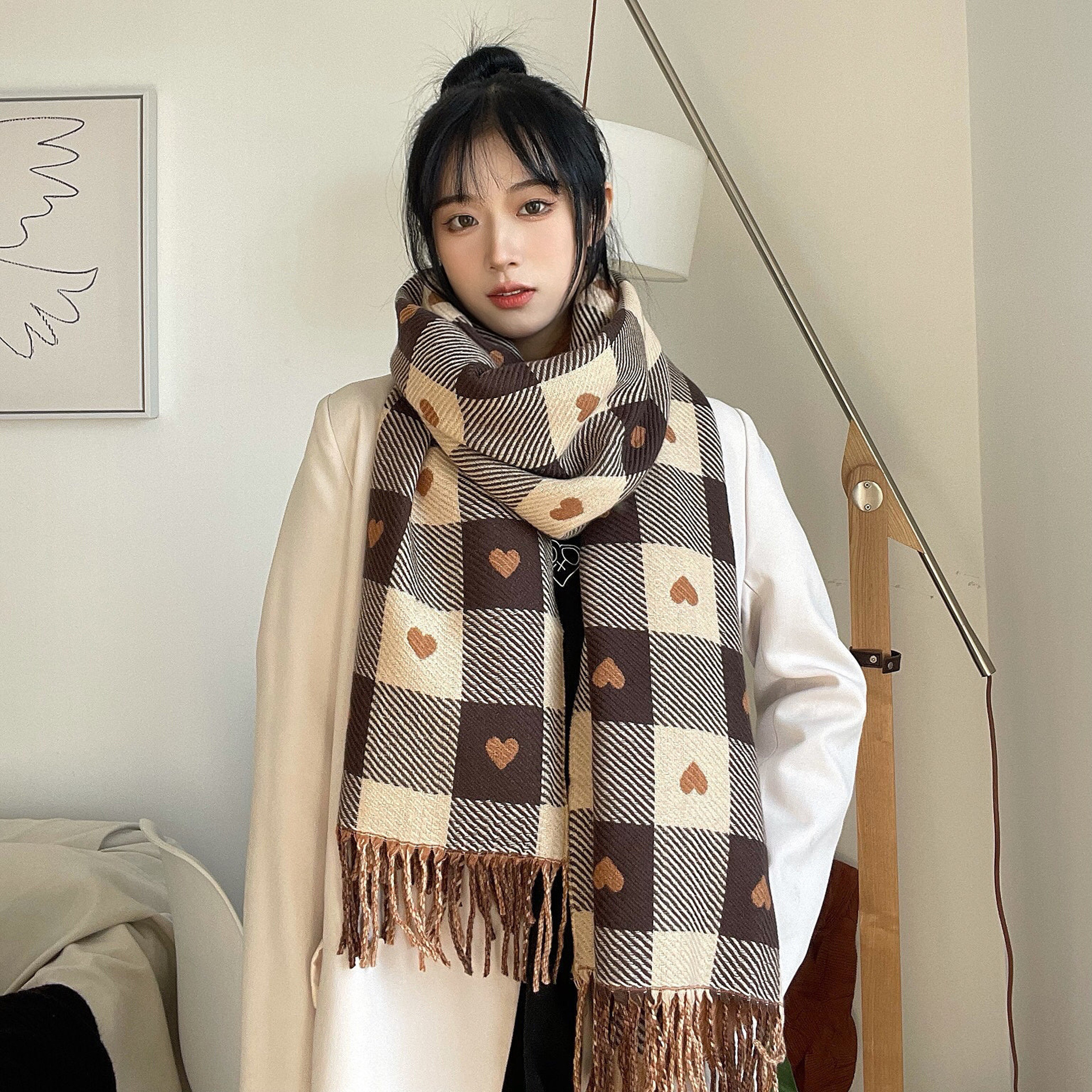 Womens Winter Scarf With Printed Design And Tassels 10