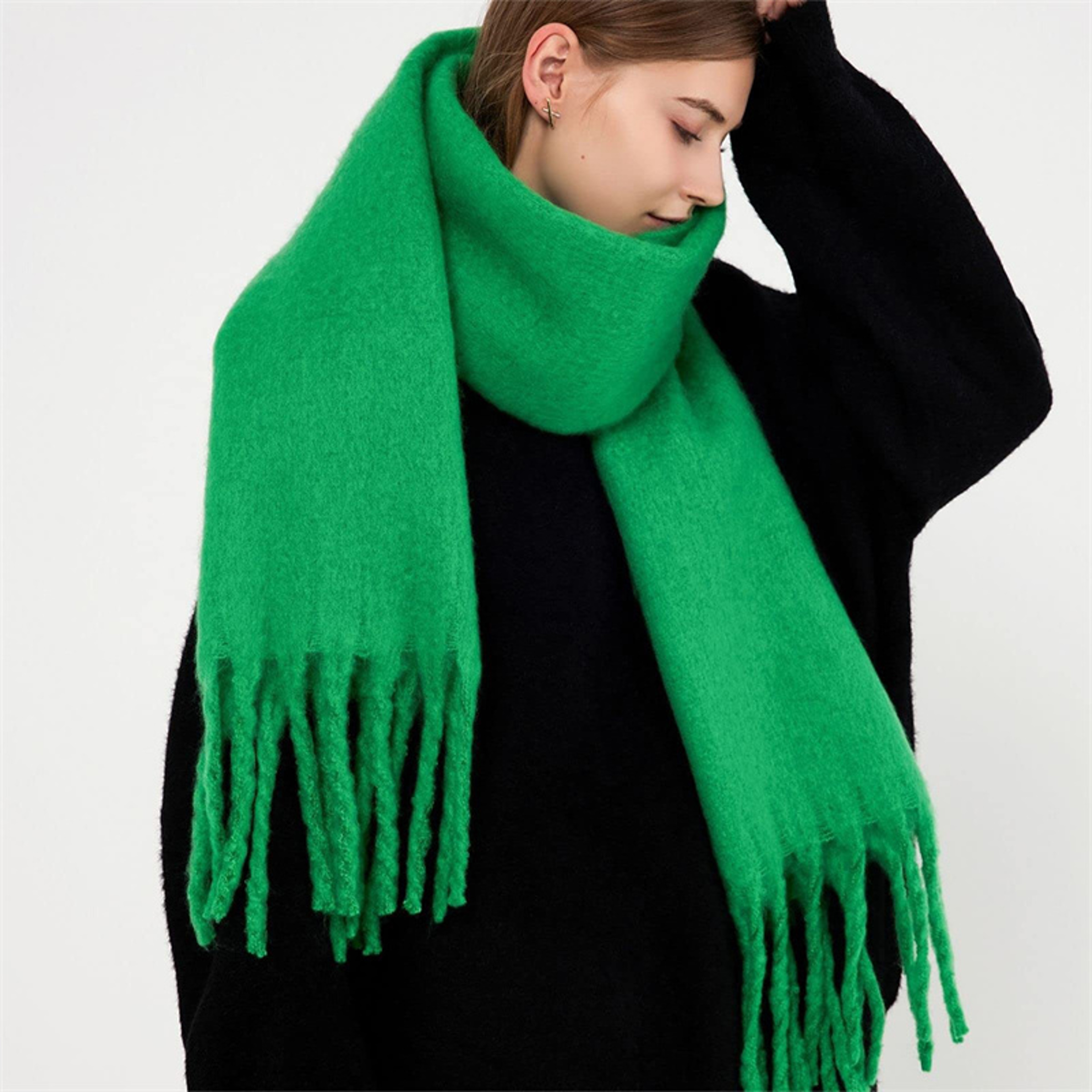 Womens Winter Polyester Scarf Shawl With Tassels 7