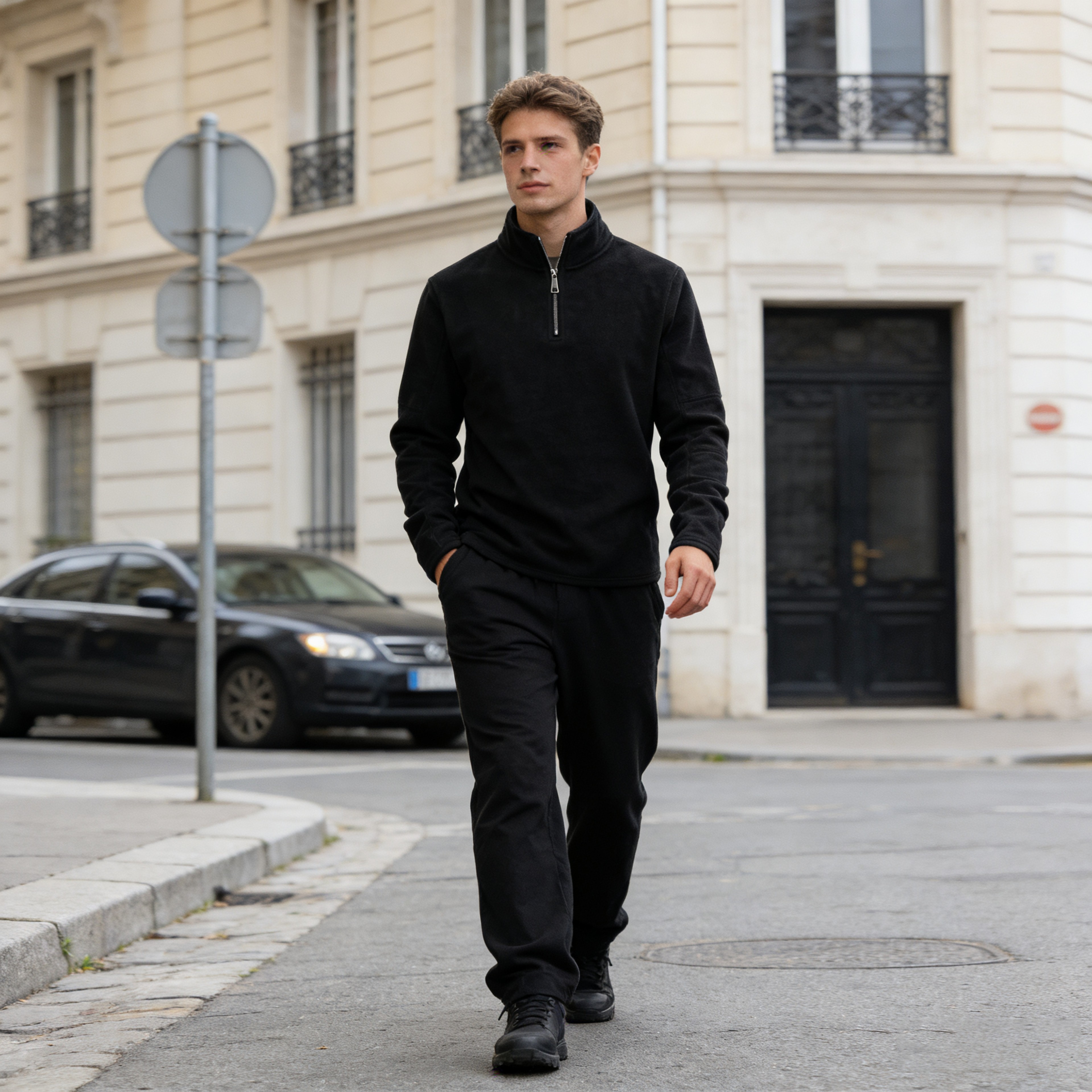 Men Fleece Tracksuit Quarter Zip Pullover Stand Collar Warm Winter Sweatshirt 4