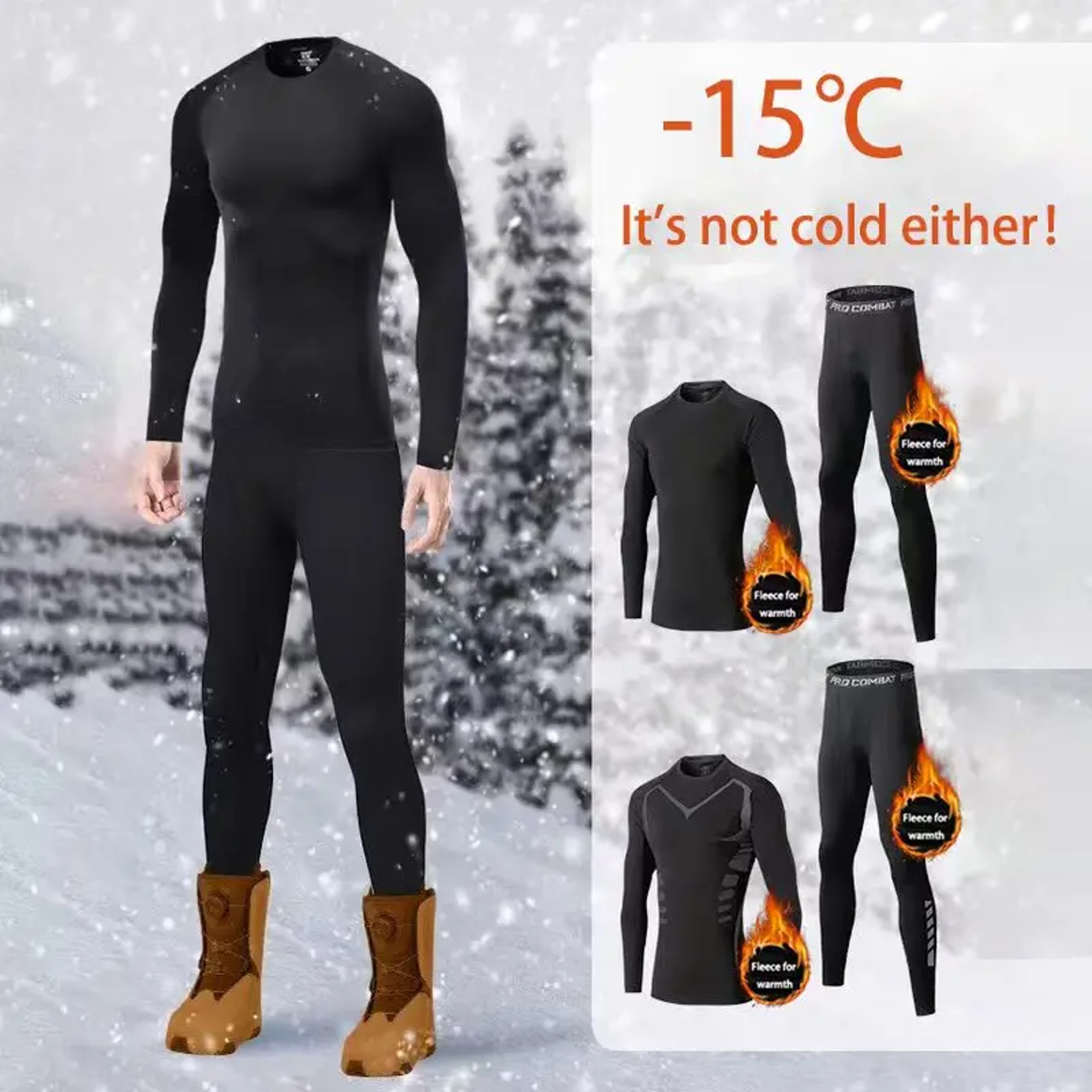 Men Thermal Underwear Set Elastic Breathable Knit Long Johns Base Layer – view 1