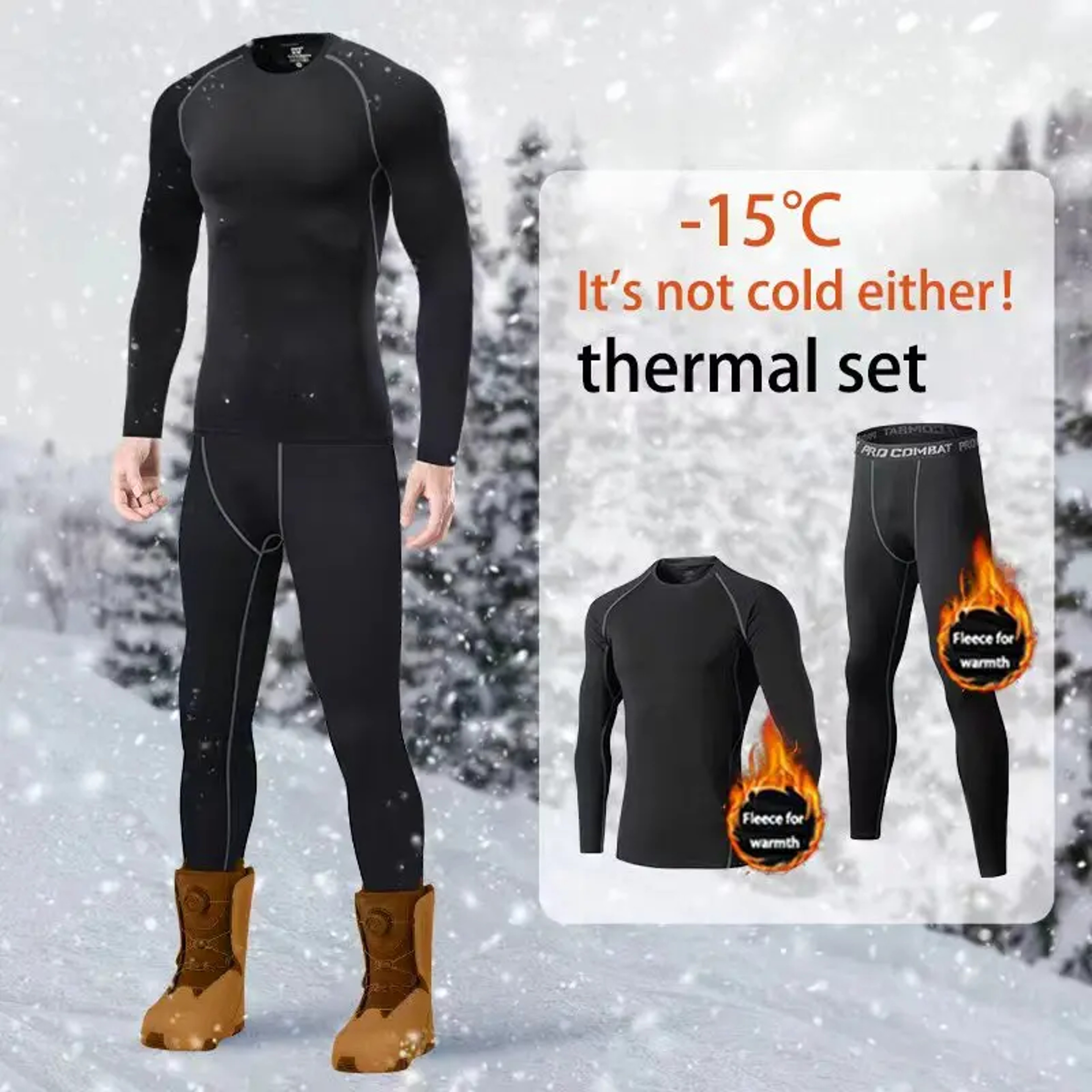 Men Thermal Underwear Set Elastic Breathable Knit Long Johns Base Layer – view 4