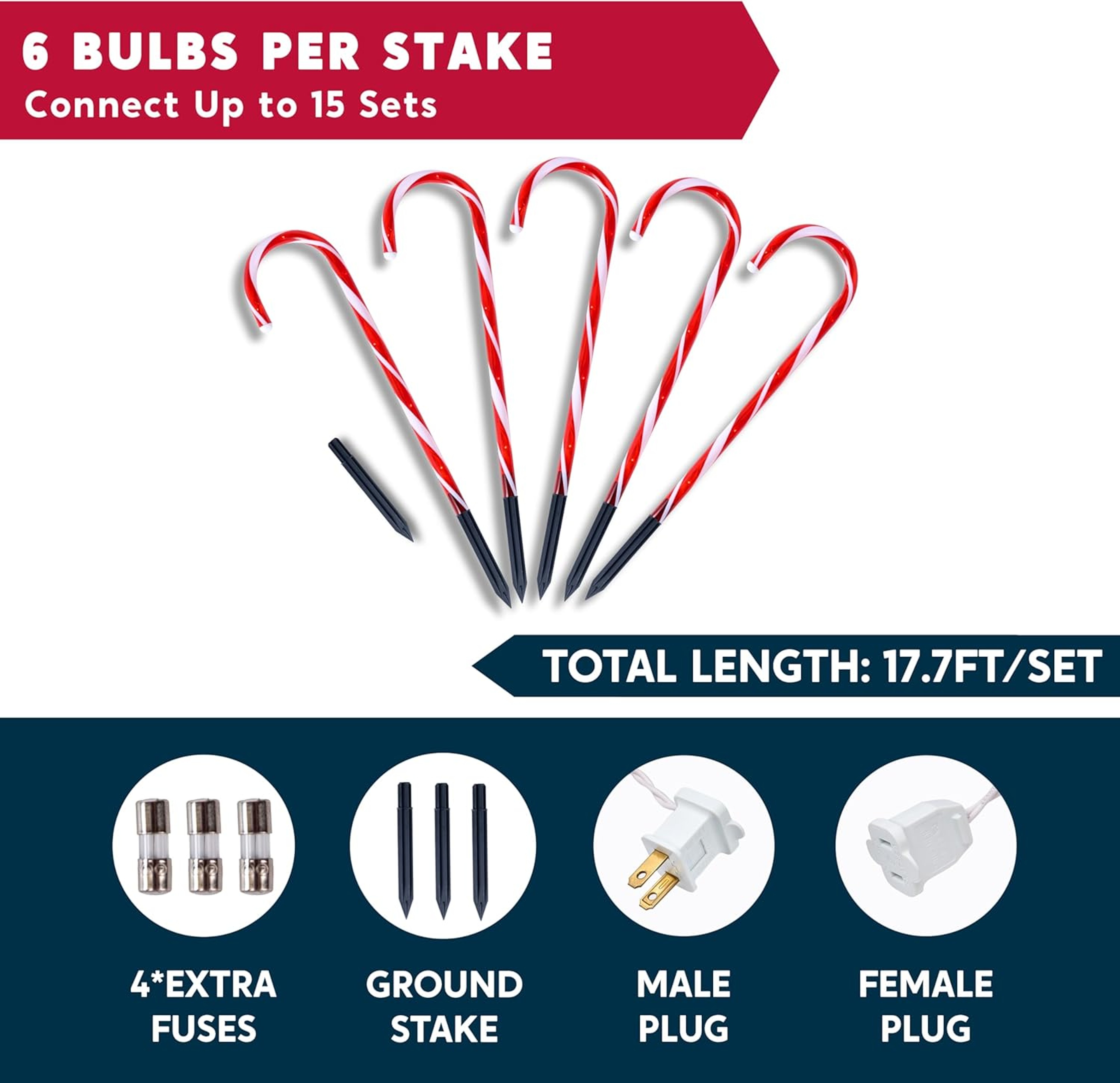 Pre Lit Candy Cane Pathway Marker Lights with Ground Stakes for Outdoor Holiday Decor – view 3