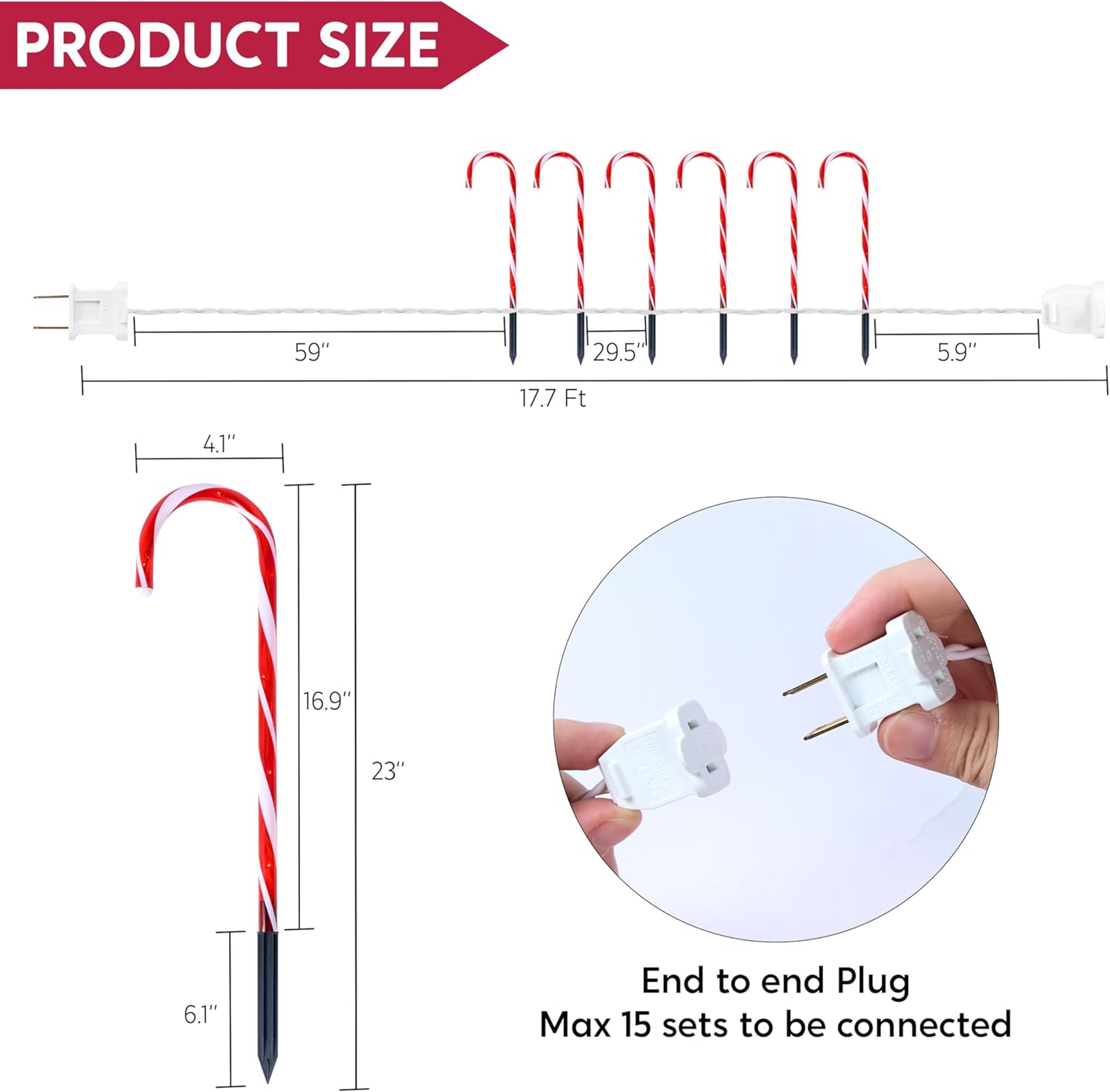 Pre Lit Candy Cane Pathway Marker Lights with Ground Stakes for Outdoor Holiday Decor – view 2
