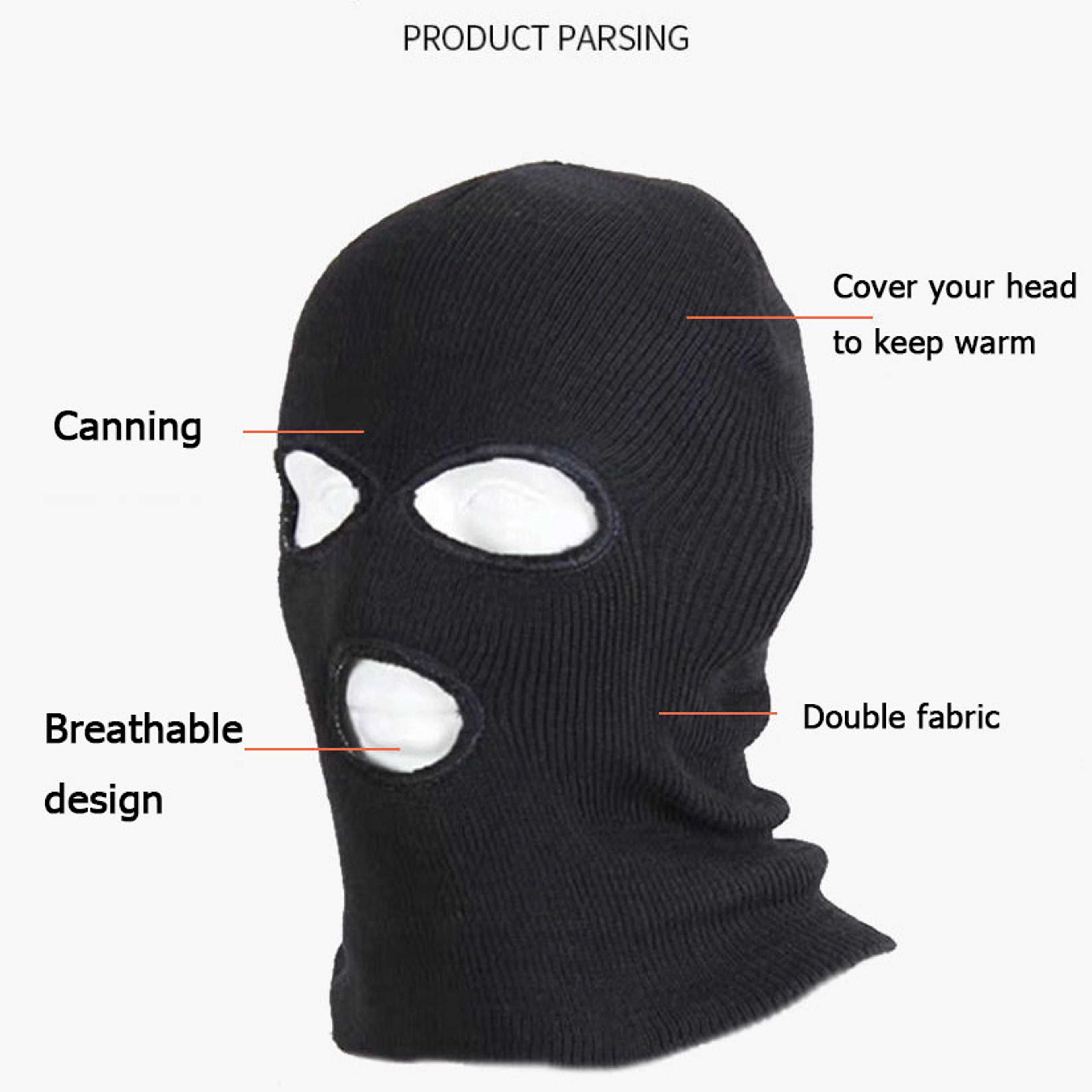 Knitted 3 Hole Ski Mask Windproof Full Face Balaclava Warm Winter Knit Hat – view 4