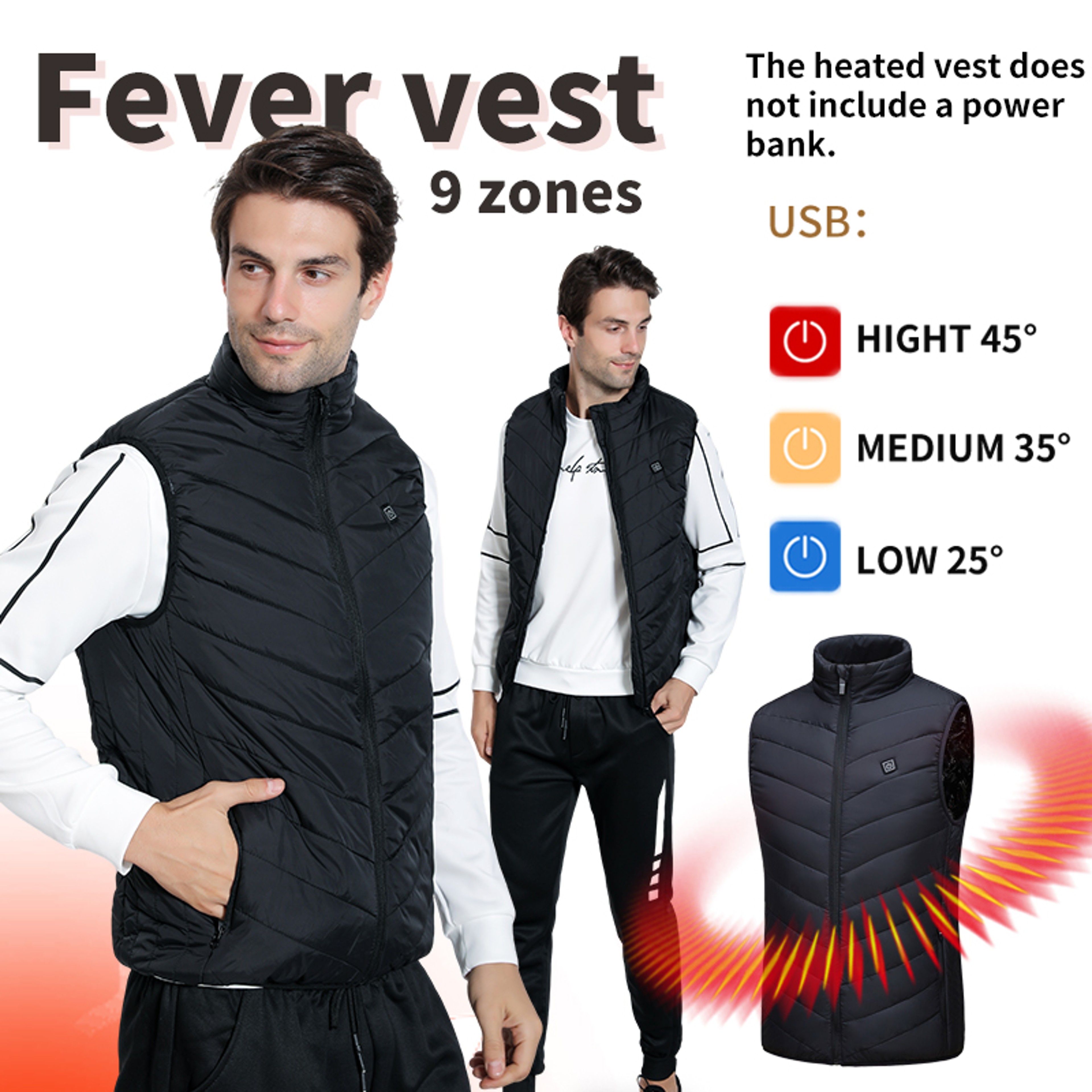 Men Smart Heated Vest USB Powered Winter Warm Jacket Vest Outdoor Casual 1