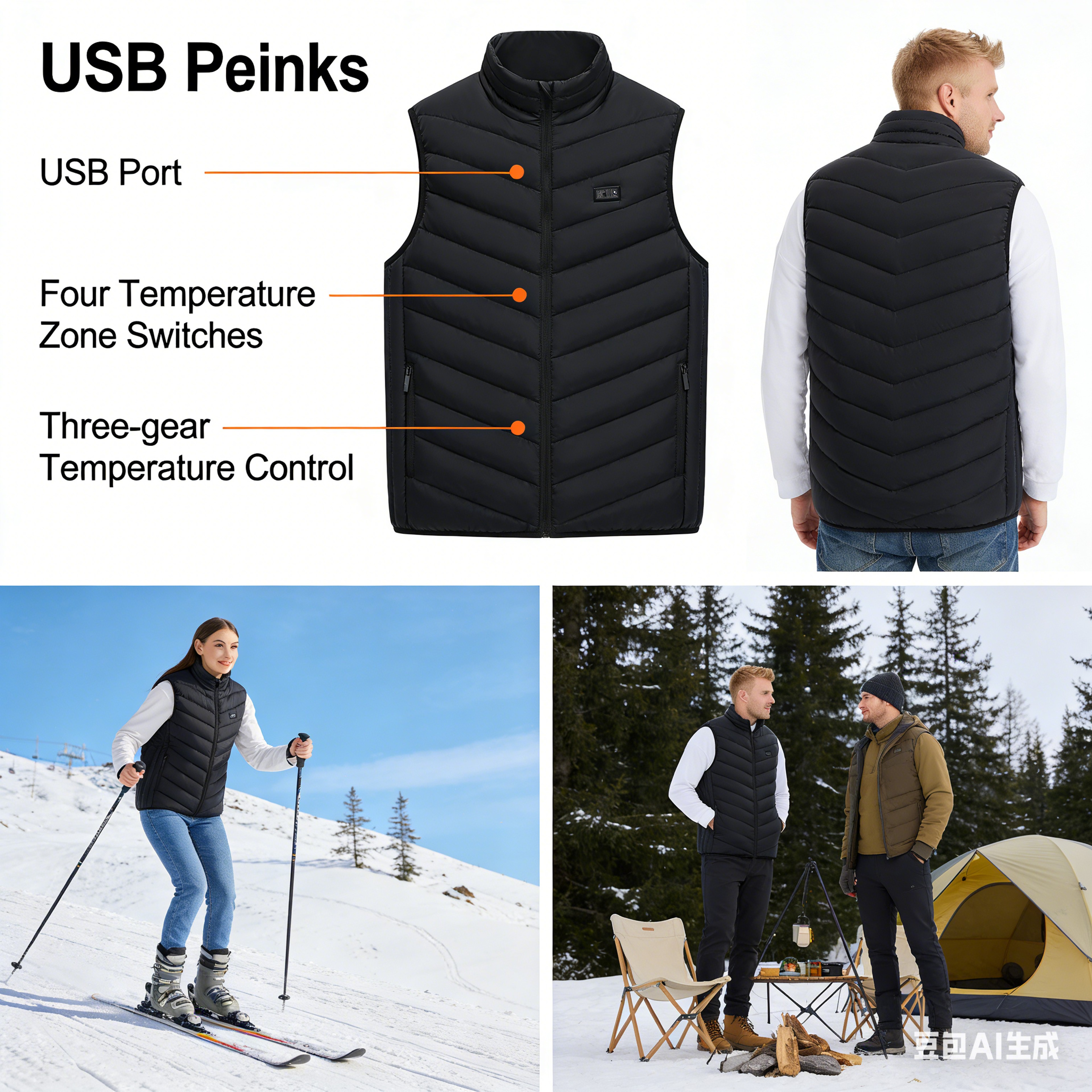 Heated Vest with three Heat Settings and four Zone Control – view 3