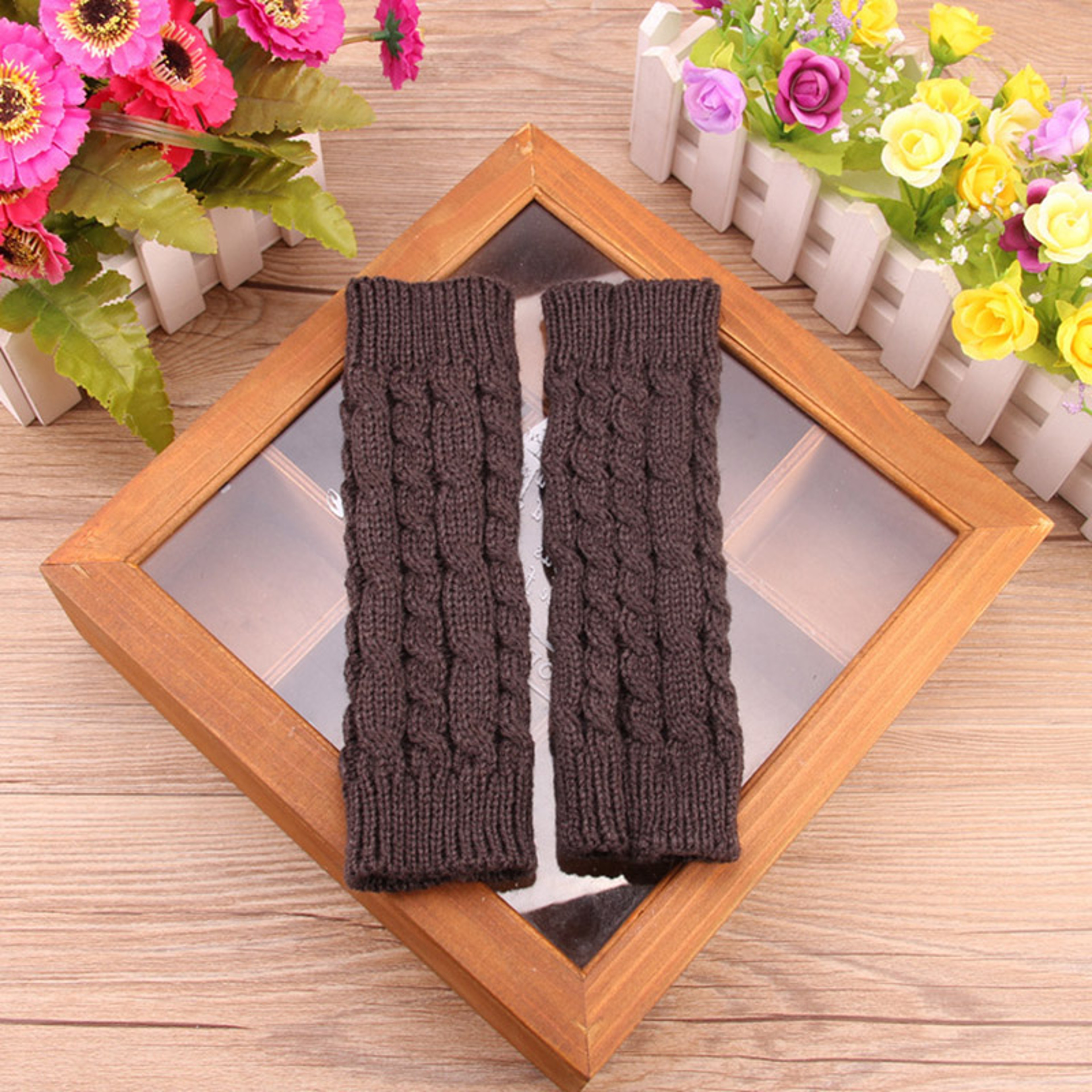 Women Fingerless Winter Gloves Soft Knit Wrist Length Hand Warmers 4