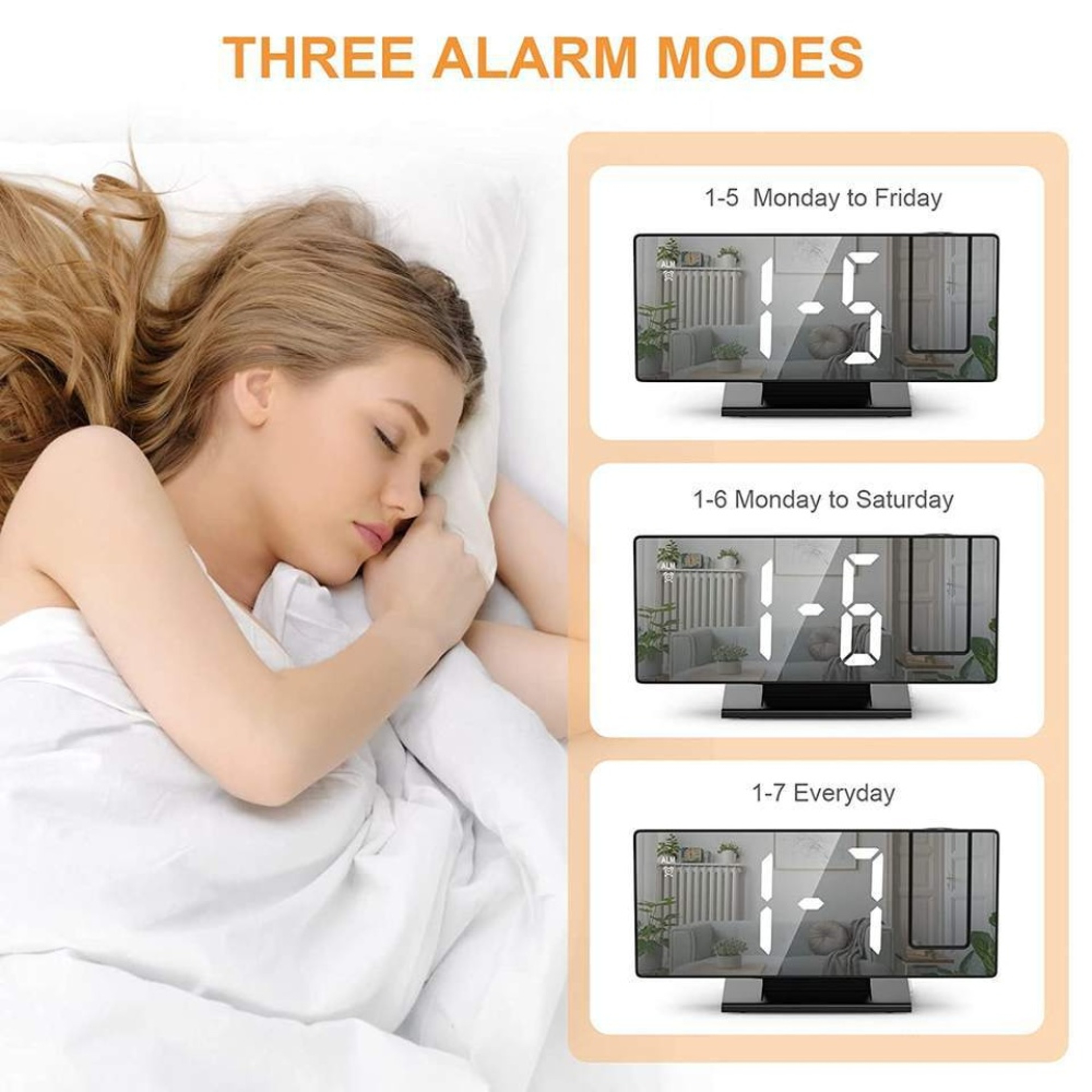Projection Digital Alarm Clock With LED Display USB Power And Snooze 5