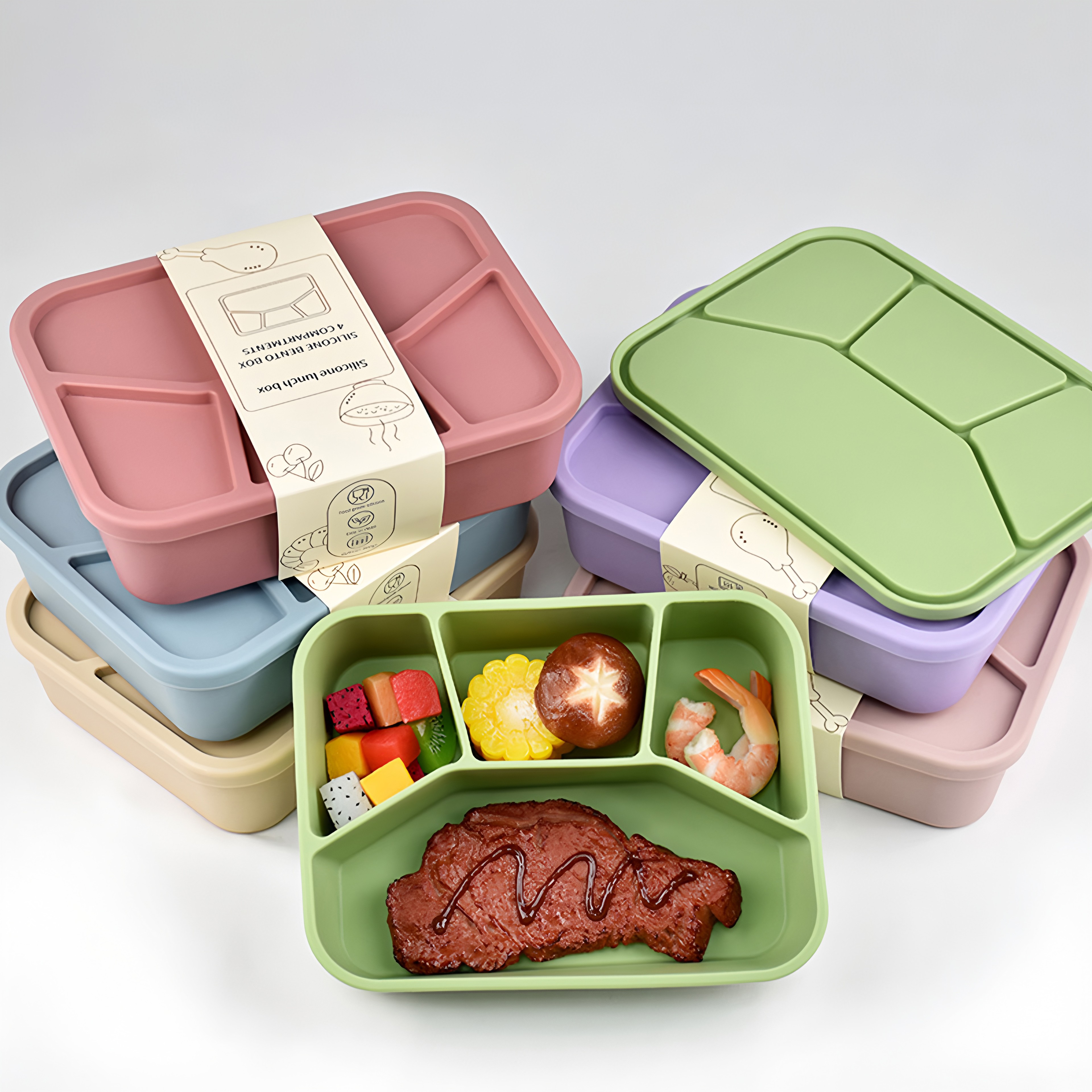 Four Compartment Silicone Bento Box Leakproof Microwavable Lunch Container – view 4