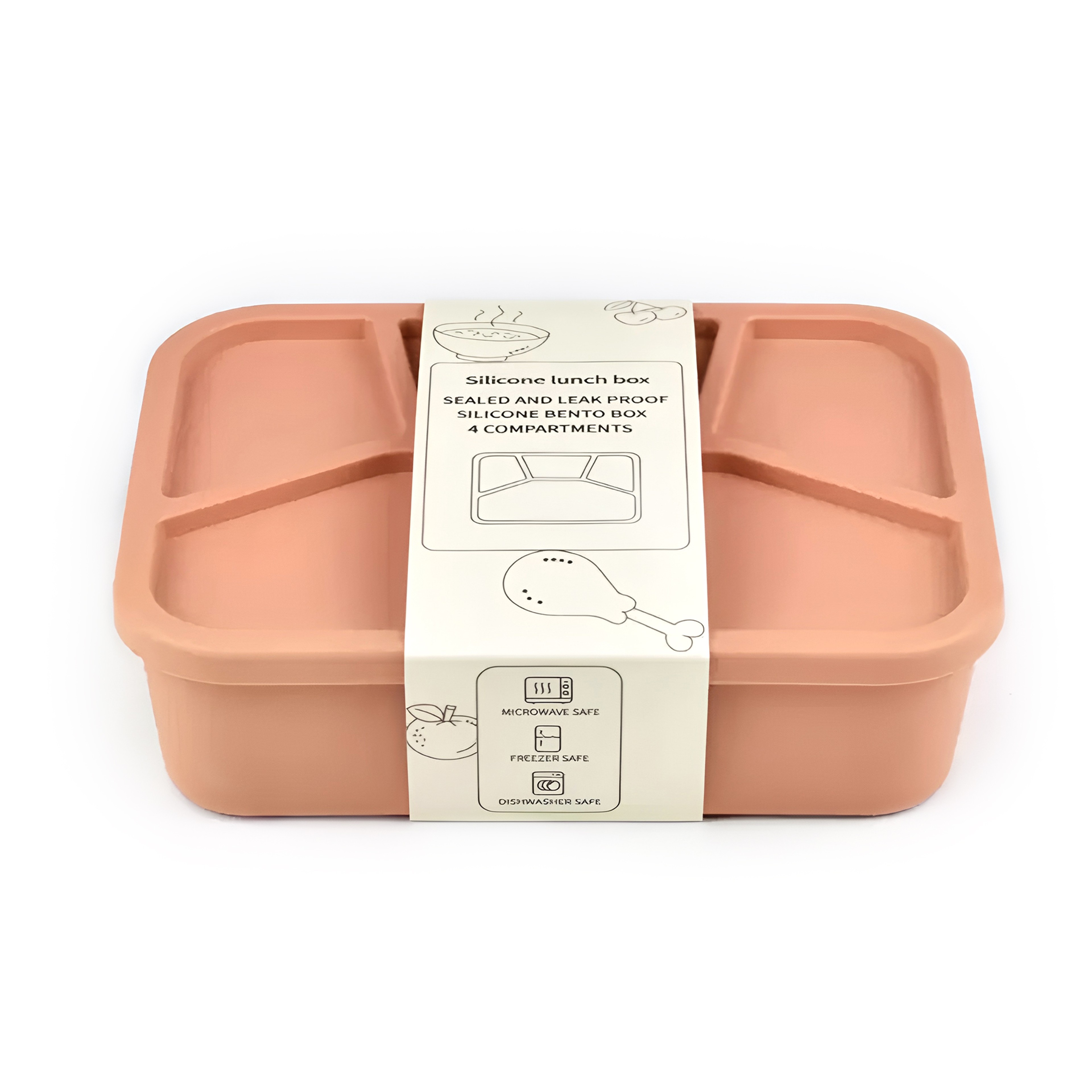 Four Compartment Silicone Bento Box Leakproof Microwavable Lunch Container – view 14